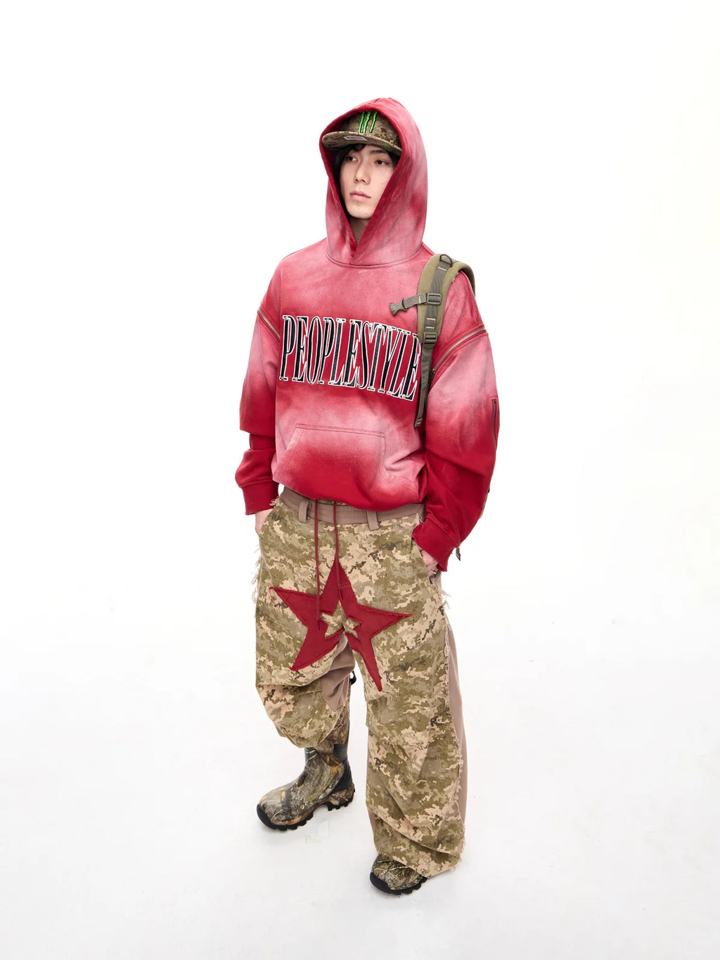 Peoplesense Camo Panel Double Waistband Cargo Pants