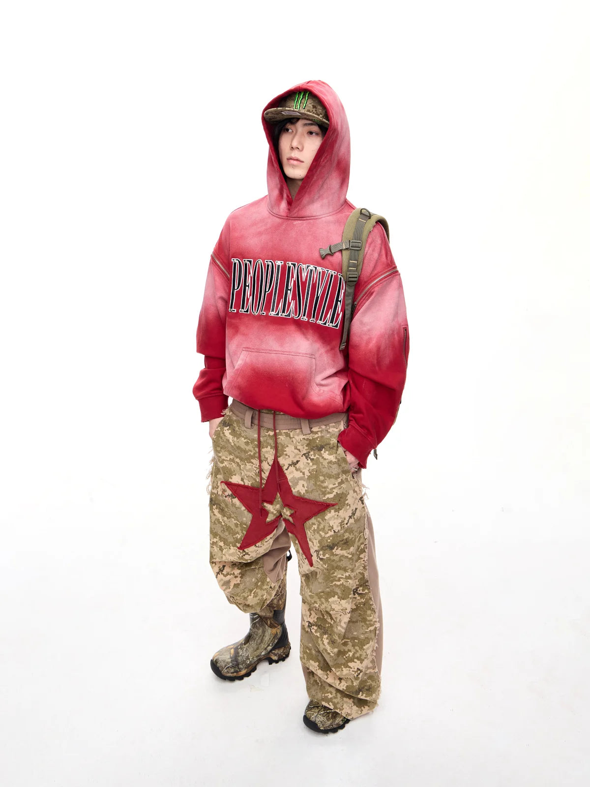 Peoplesense Camo Panel Double Waistband Cargo Pants