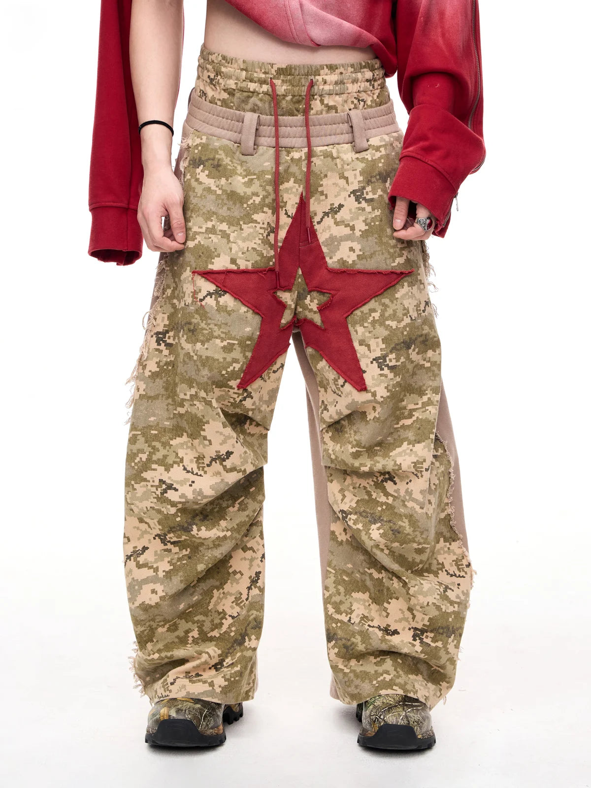 Peoplesense Camo Panel Double Waistband Cargo Pants