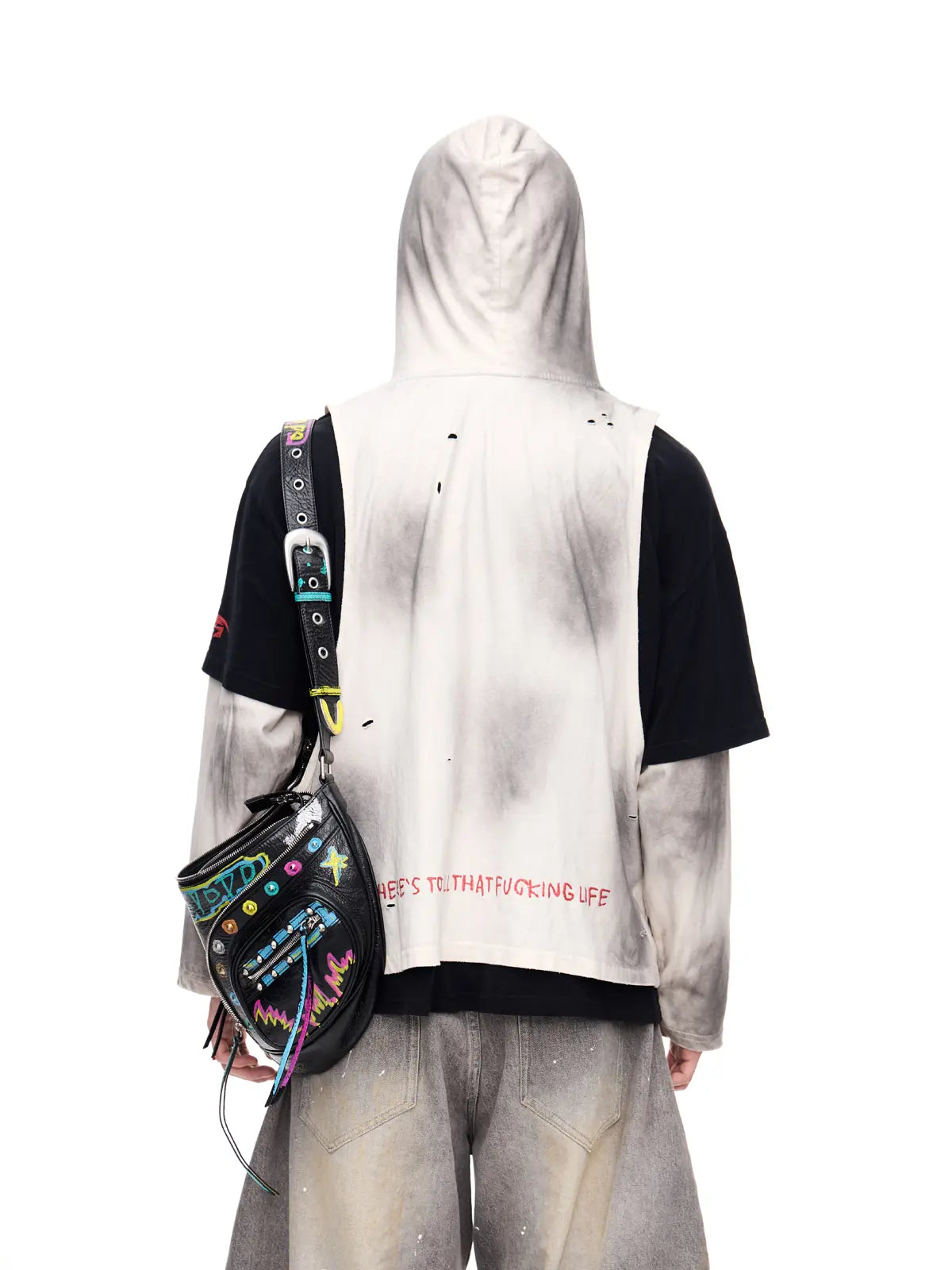 Peoplesense Dirty Dyed Fake Two Piece Hooded Shirt