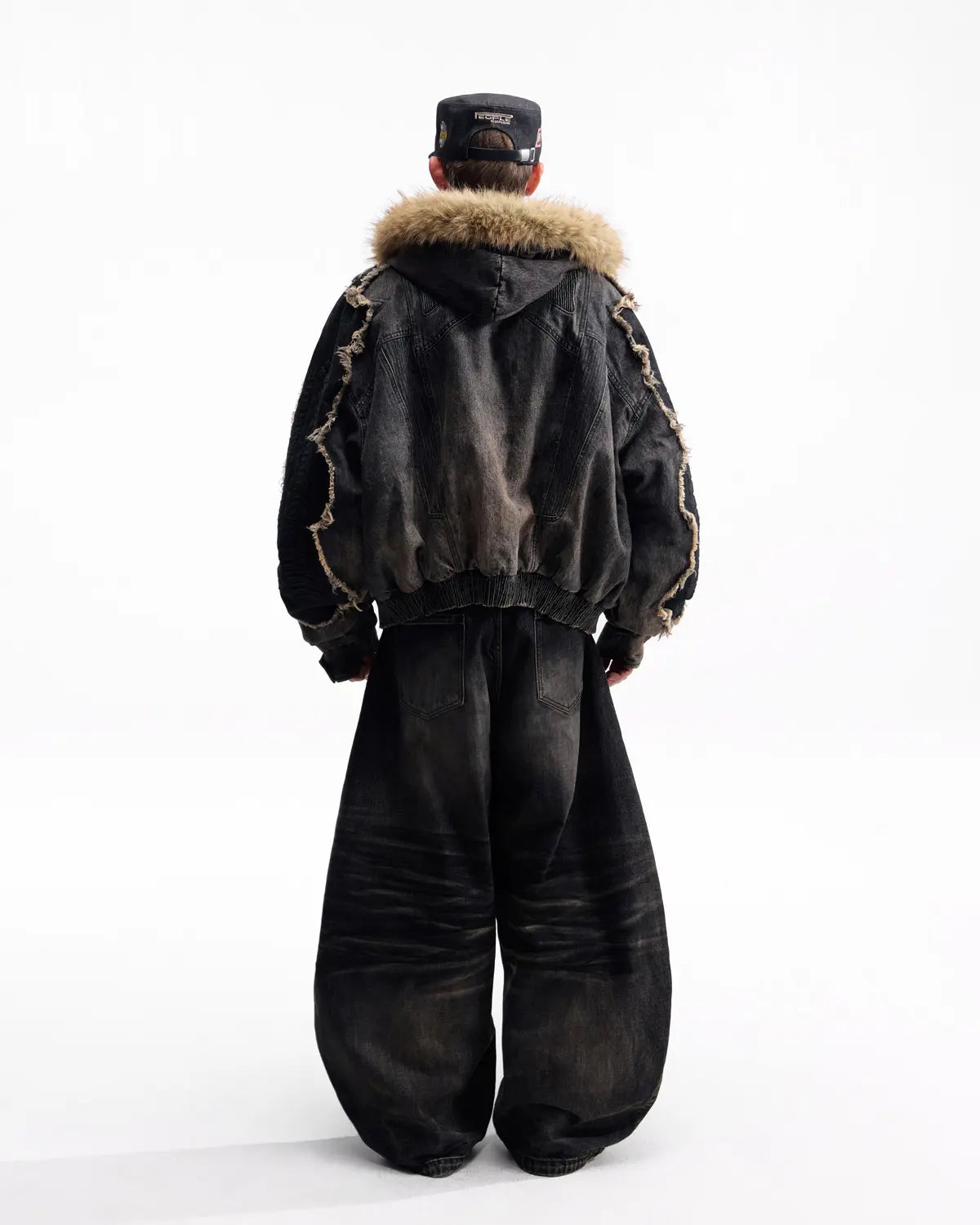 Peoplesense Fur-Trim Hood Racing Denim Jacket