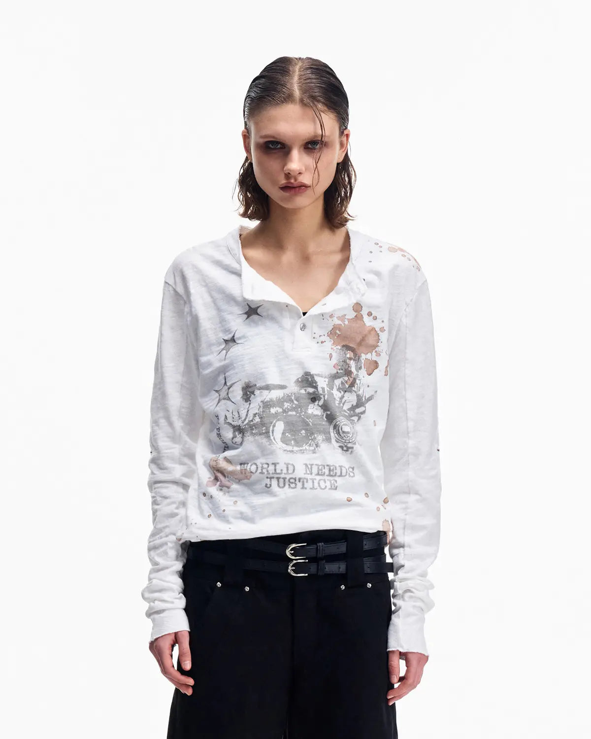 Peoplesense besticktes Henley Langarm-T-Shirt