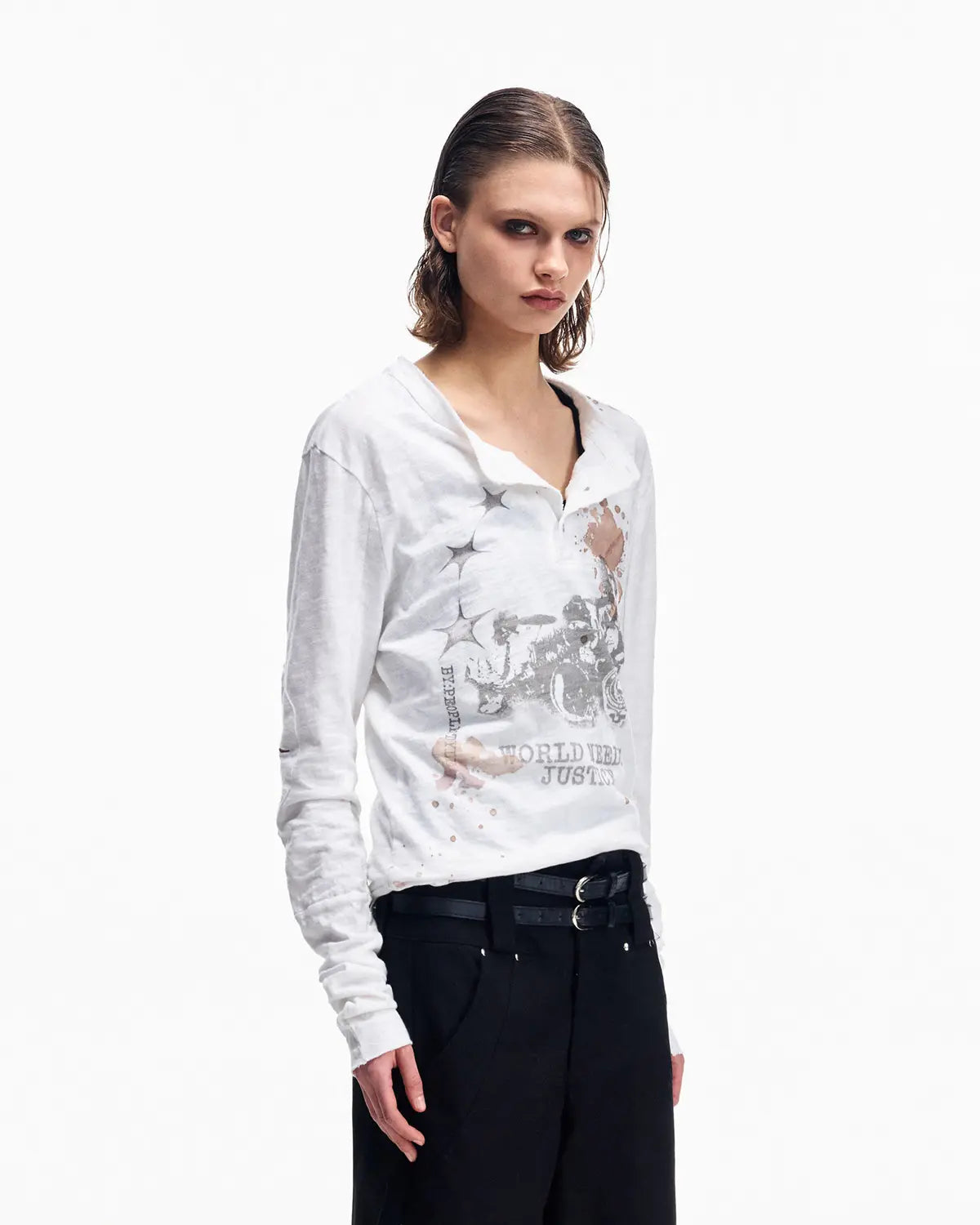 Peoplesense besticktes Henley Langarm-T-Shirt