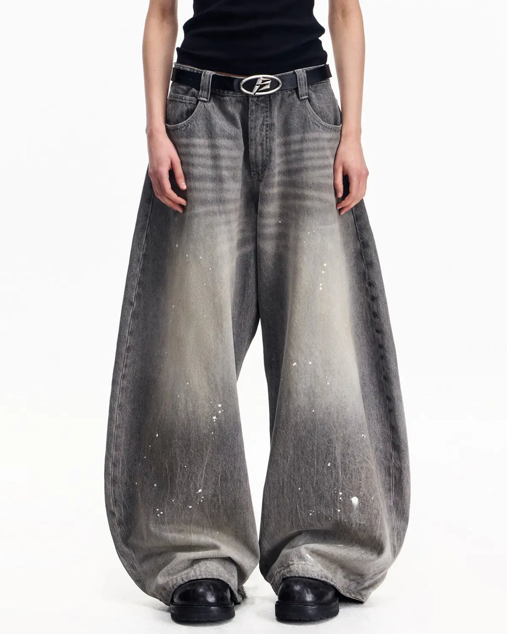 Peoplesense Vintage Ink-Splatter Grey Wide-Leg Jeans