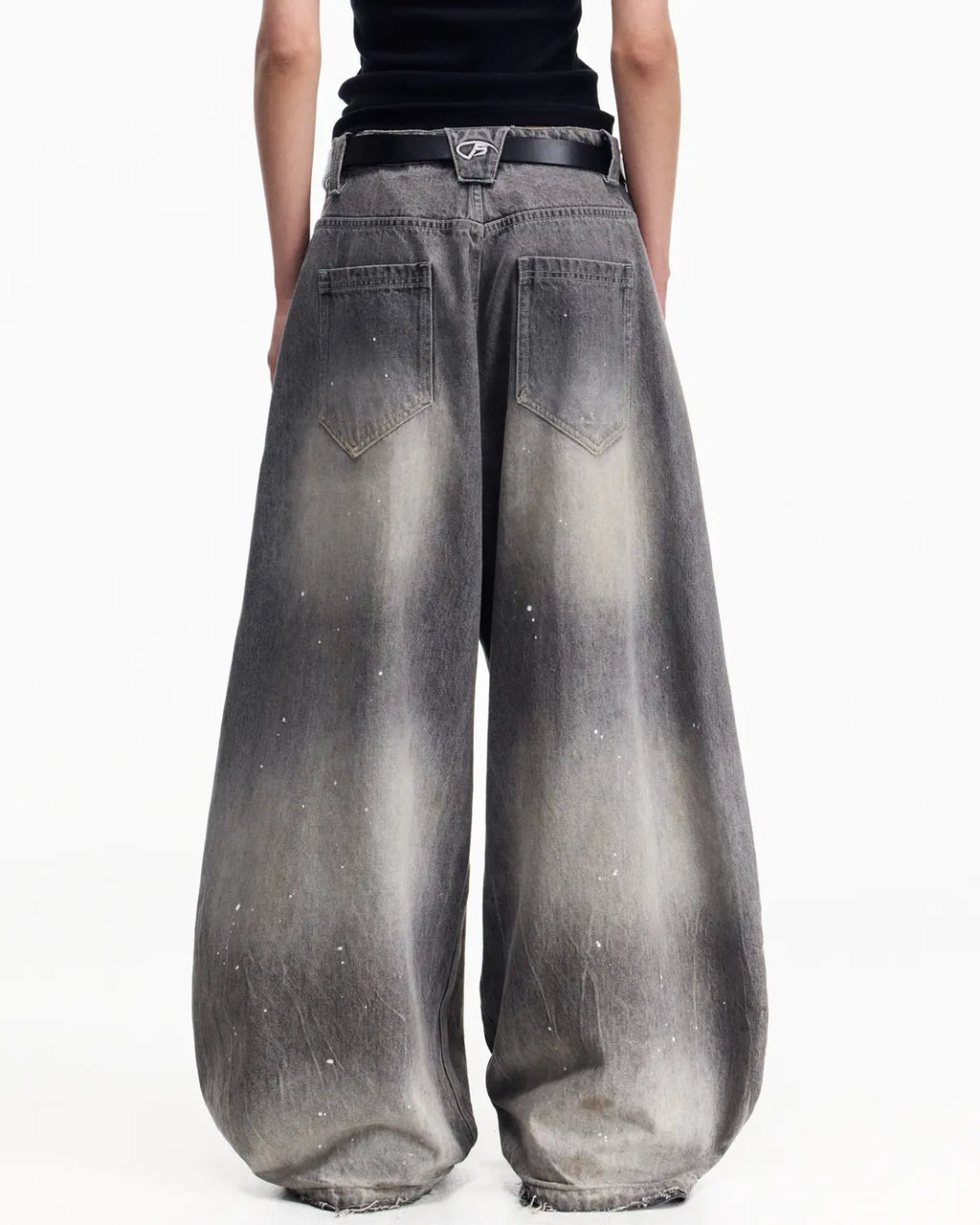 Peoplesense Vintage Ink-Splatter Grey Wide-Leg Jeans