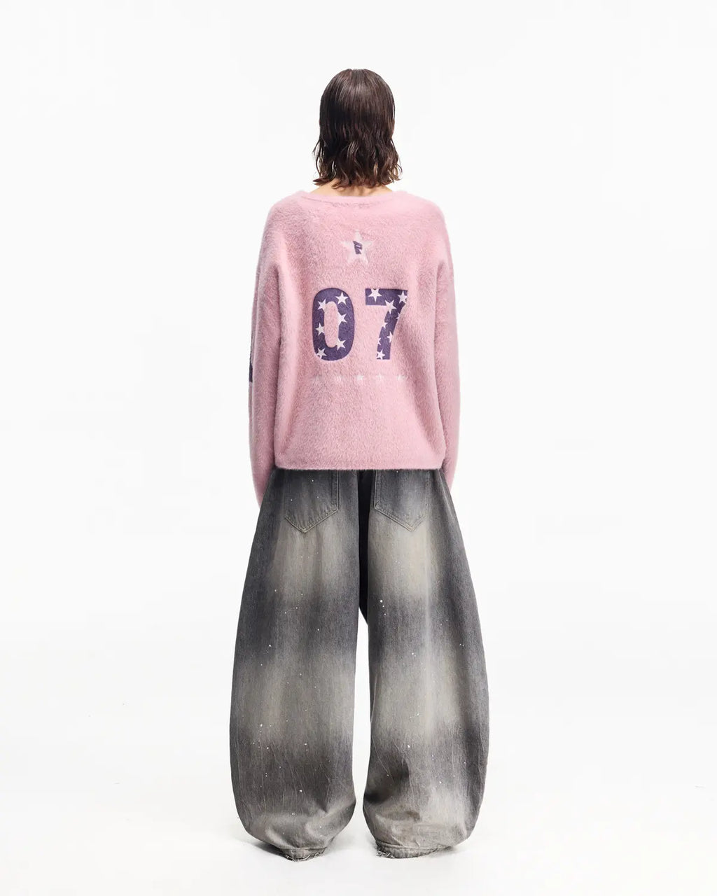 Peoplesense Vintage Ink-Splatter Grey Wide-Leg Jeans