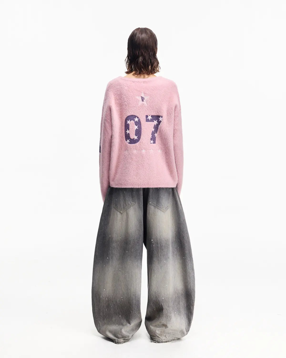 Peoplesense Vintage Ink-Splatter Grey Wide-Leg Jeans