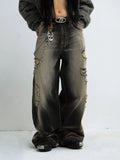 Peoplesense Black Mud Ripped Baggy Jeans