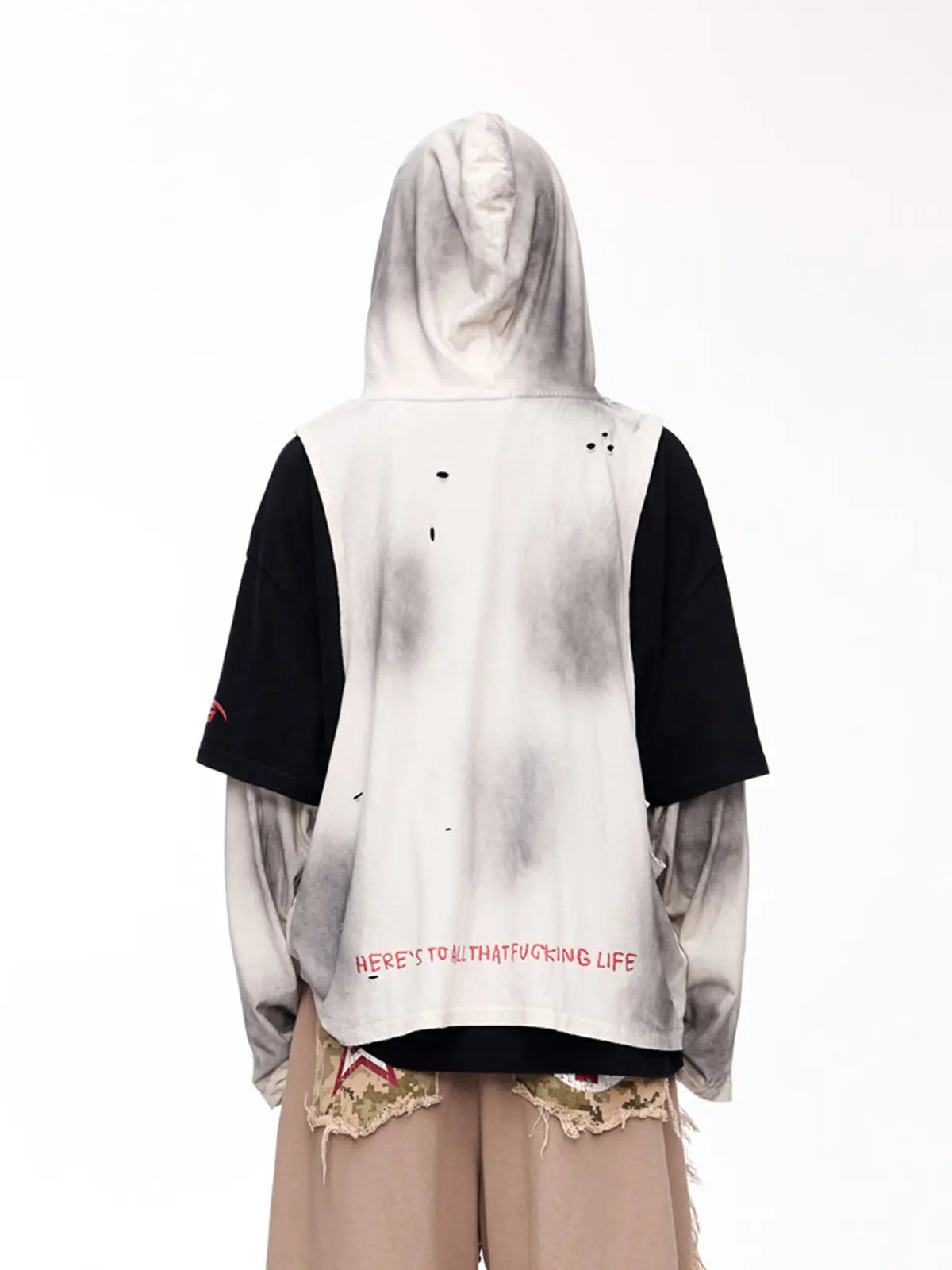 Peoplesense Dirty Dyed Fake Two Piece Hooded Shirt