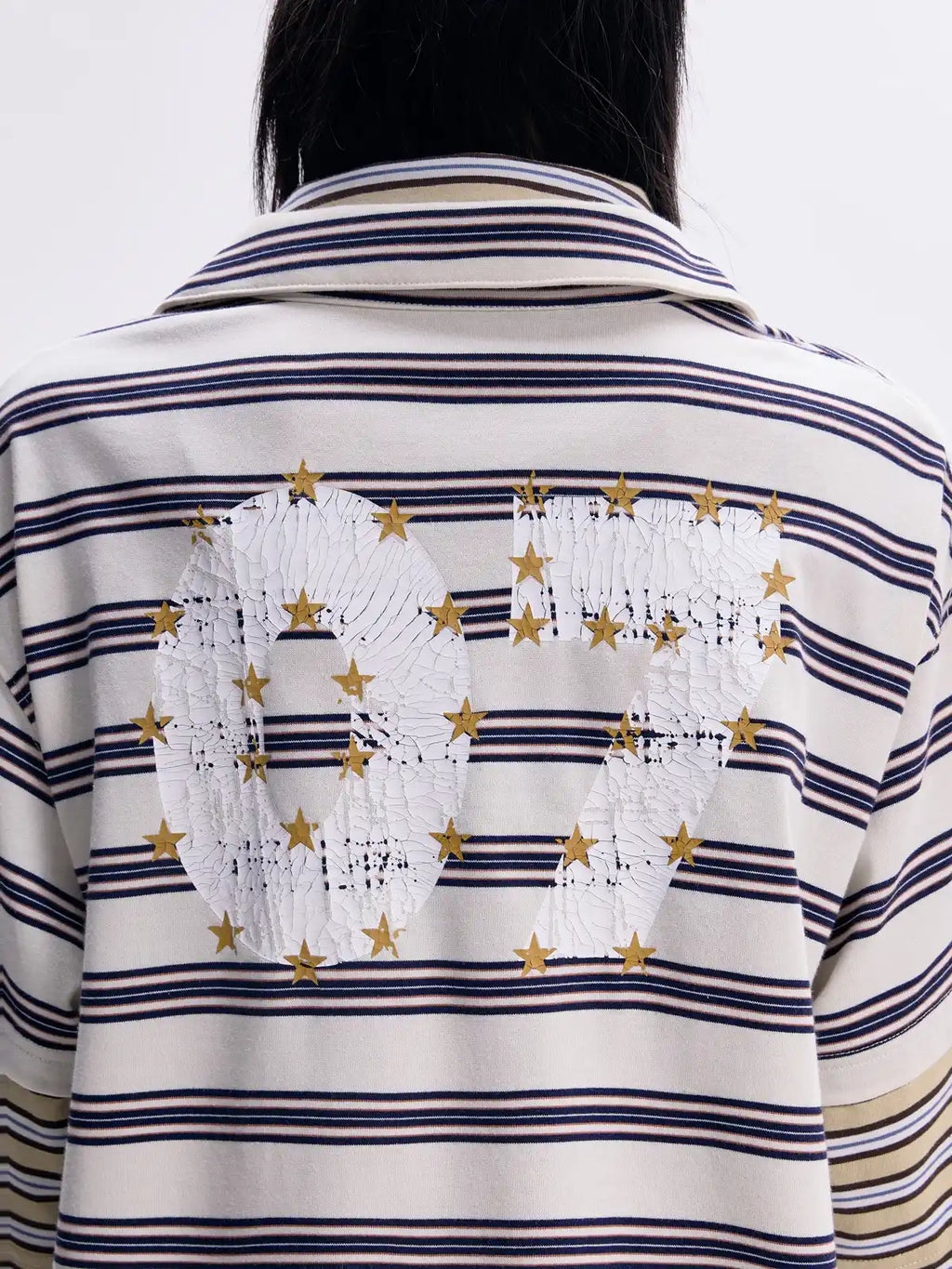 Peoplesense Layered Collar Zip Stripe Polo Shirt