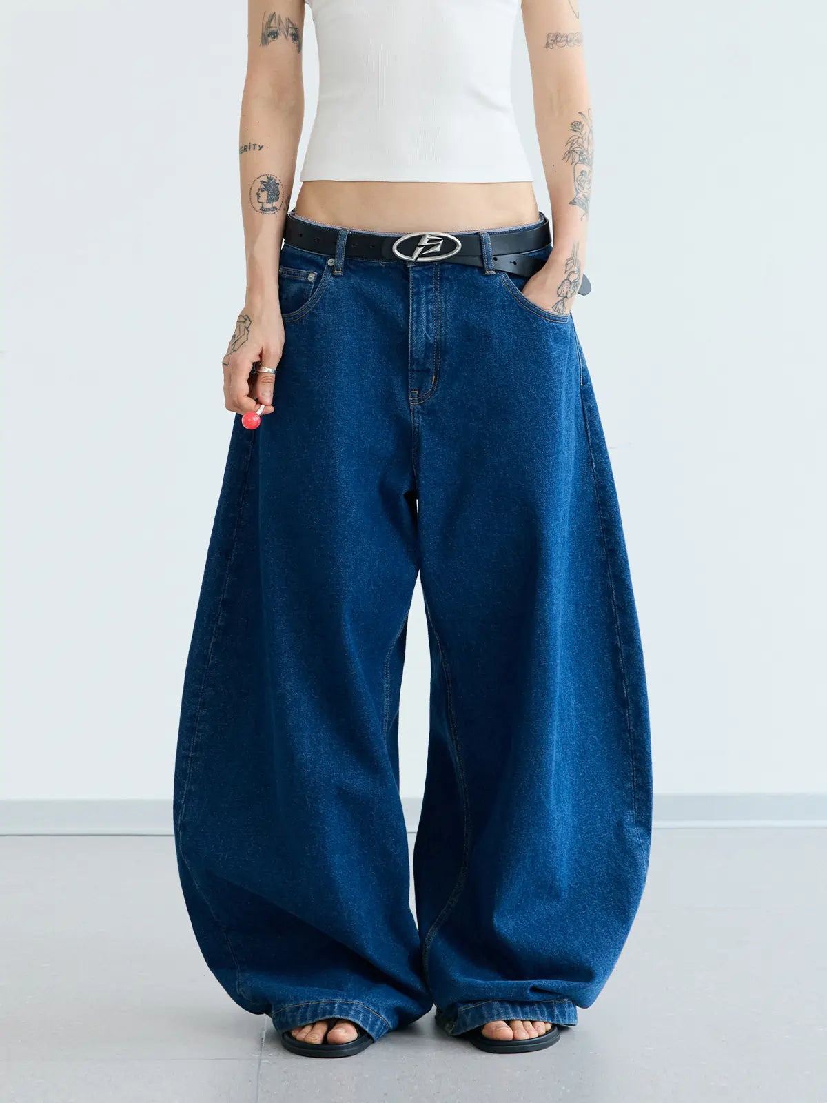 Peoplesense Blue Raw Denim Jeans with Wide-leg