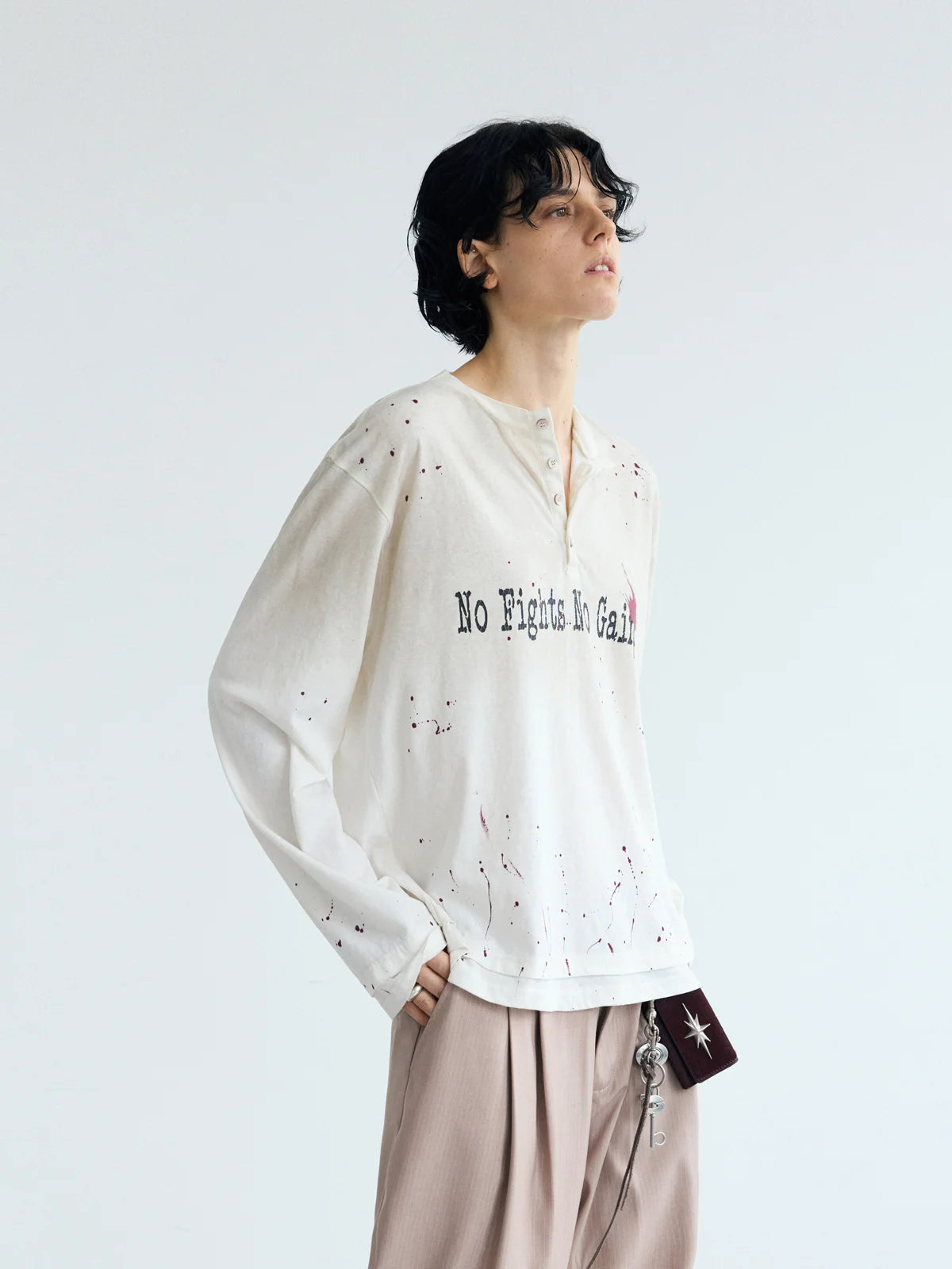 Peoplesense ダーティーウォッシュ ヘンリー スローガンTシャツ
