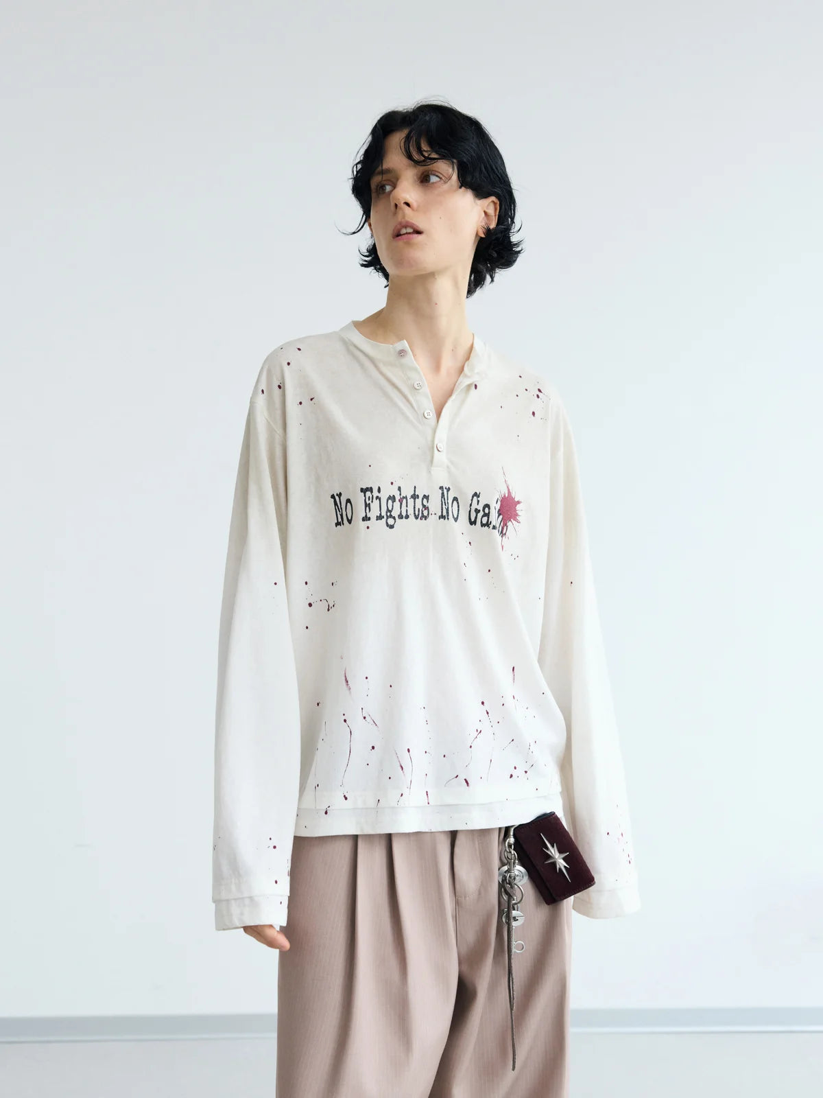 Peoplesense ダーティーウォッシュ ヘンリー スローガンTシャツ