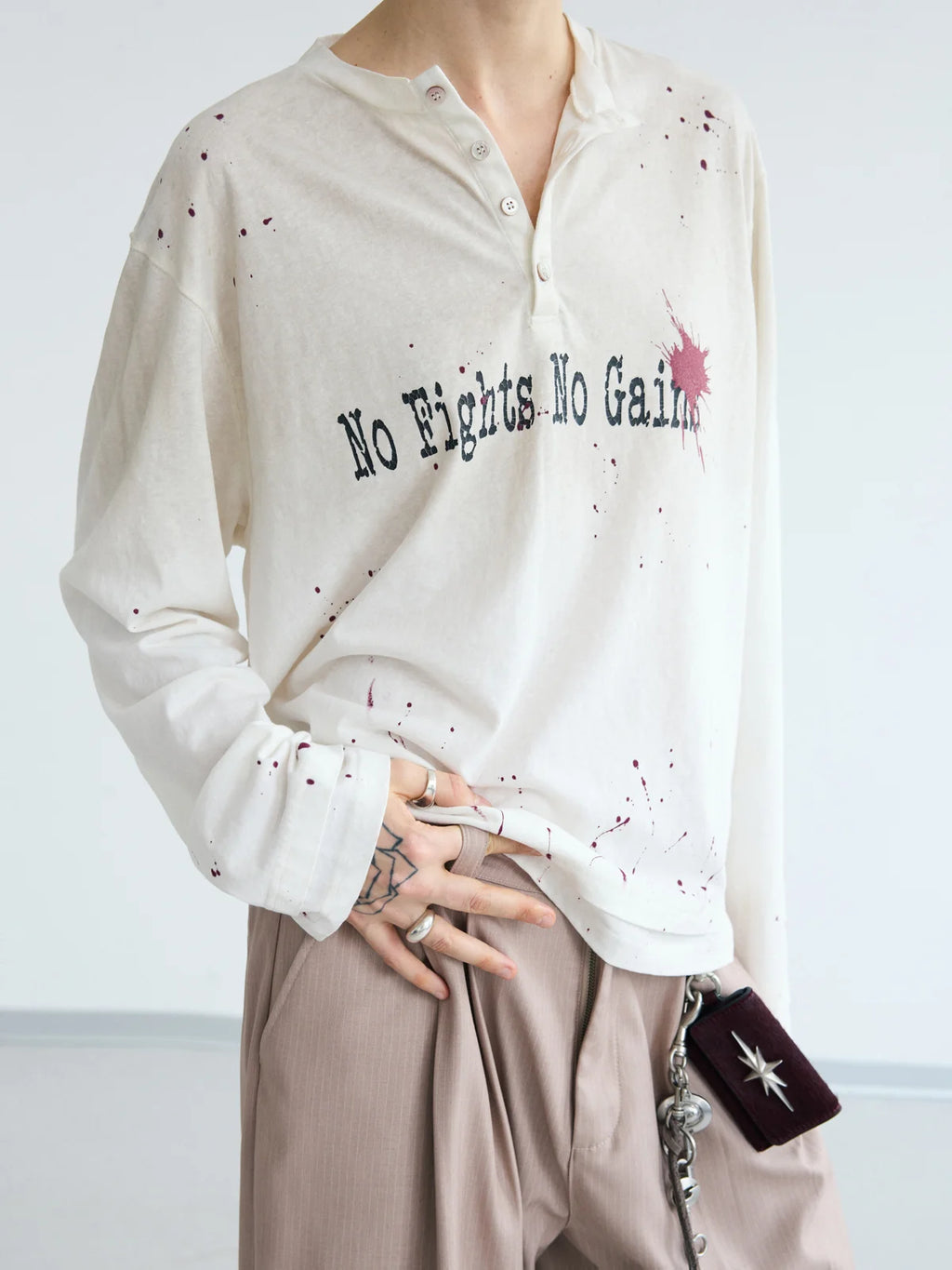 Peoplesense ダーティーウォッシュ ヘンリー スローガンTシャツ