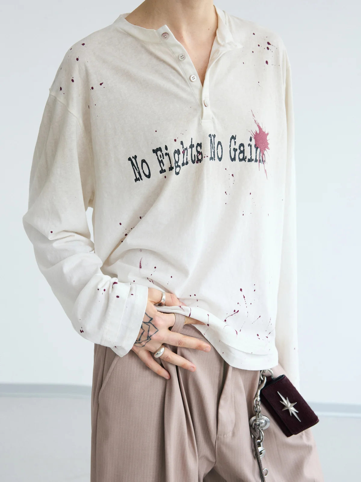 Peoplesense ダーティーウォッシュ ヘンリー スローガンTシャツ