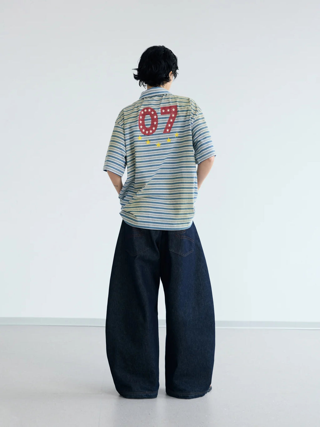 Peoplesense ダークブルー 未加工デニム ジーンズ ワイドレッグ Peoplesense ダークブルー 未加工デニム ジーンズ ワイドレッグ