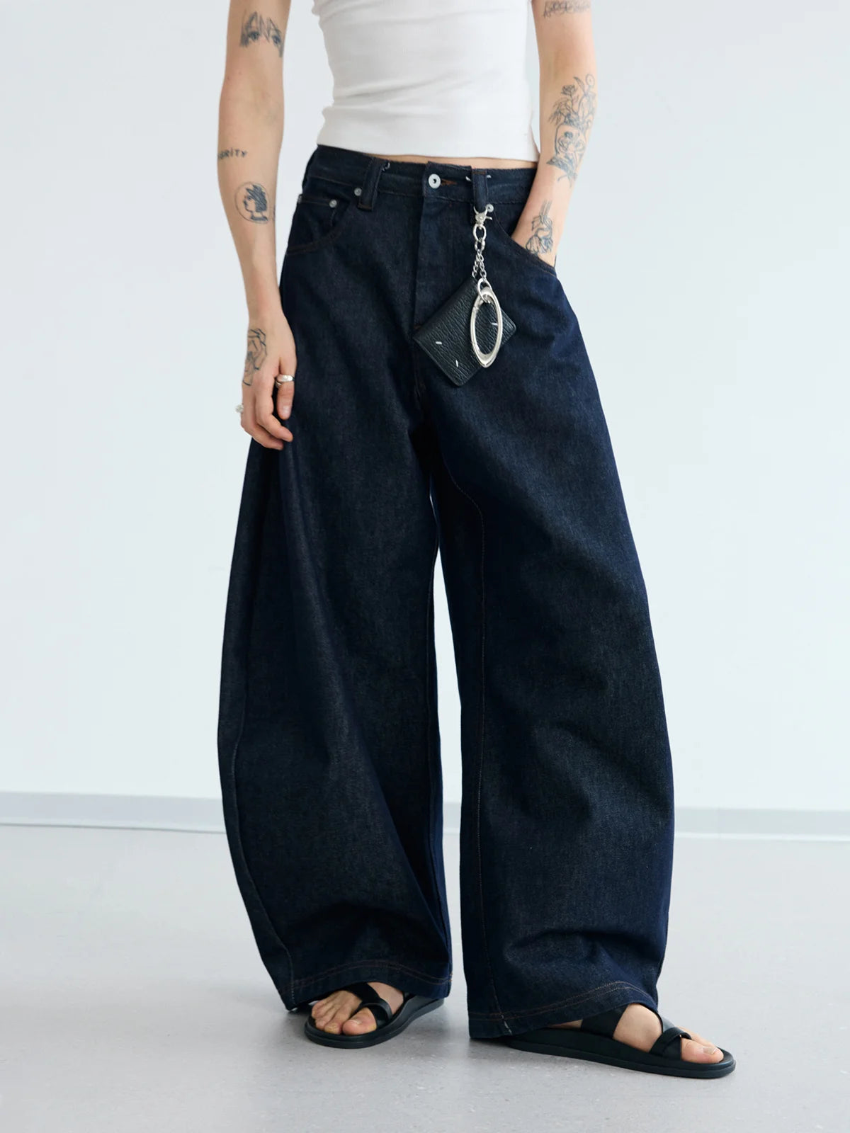 Peoplesense Dark Blue Raw Denim Jeans with Wide-leg