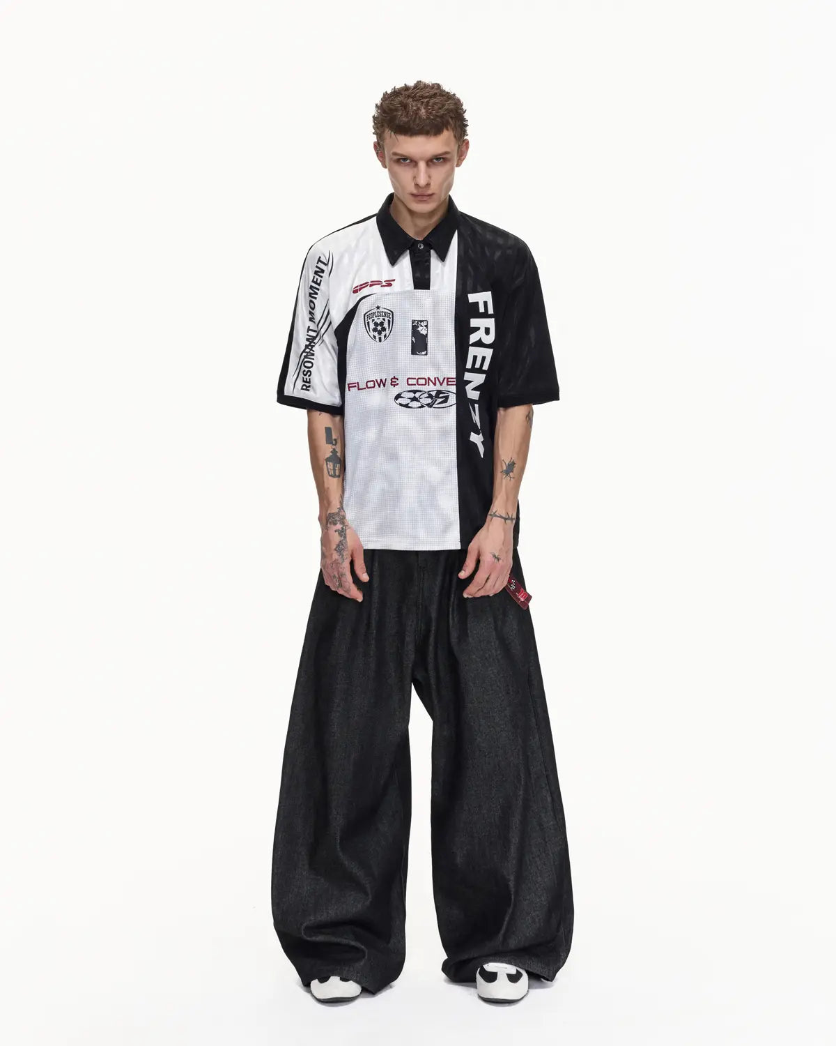 Peoplesense Black White Asymmetric Football Jersey Polo