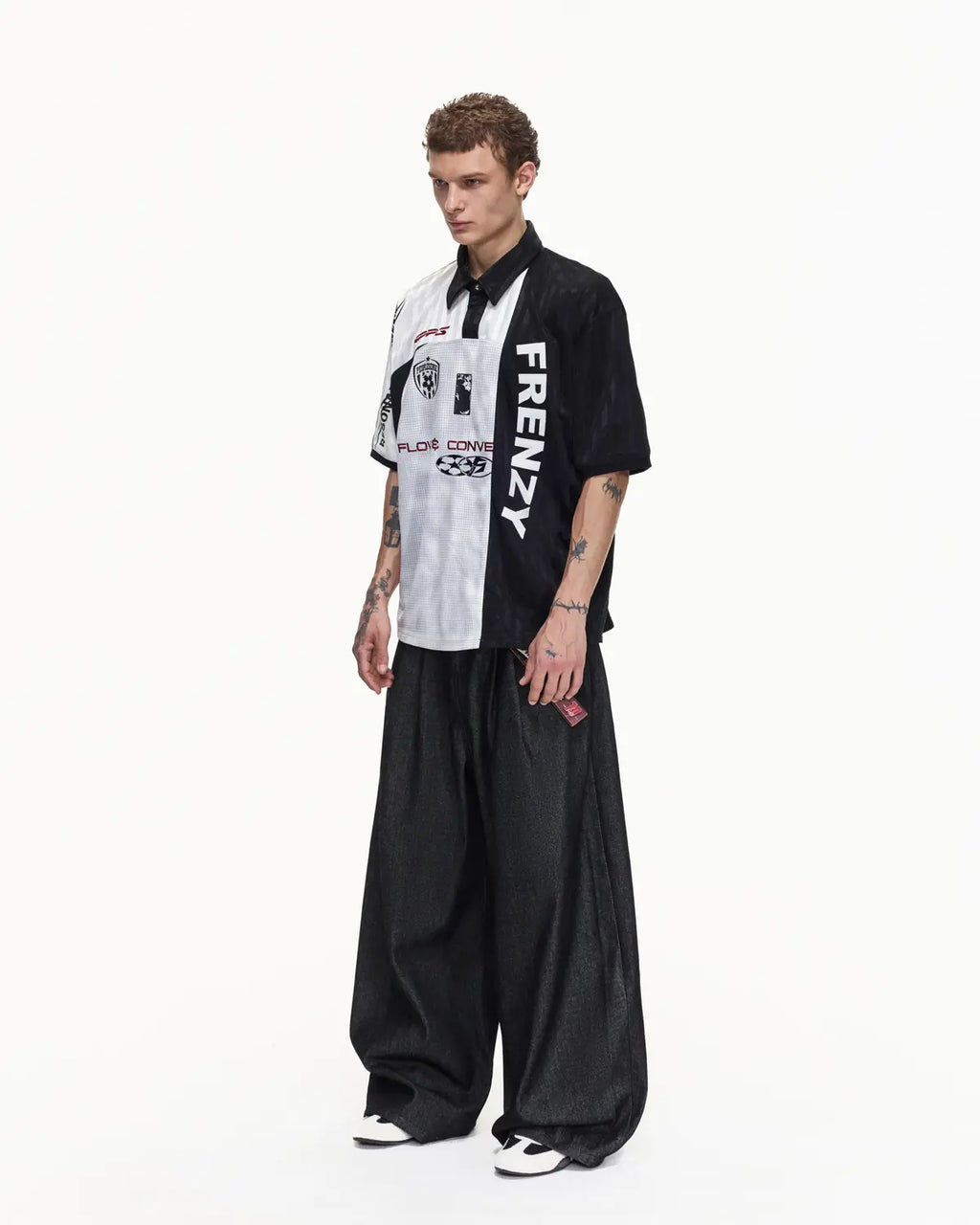 Peoplesense Black White Asymmetric Football Jersey Polo