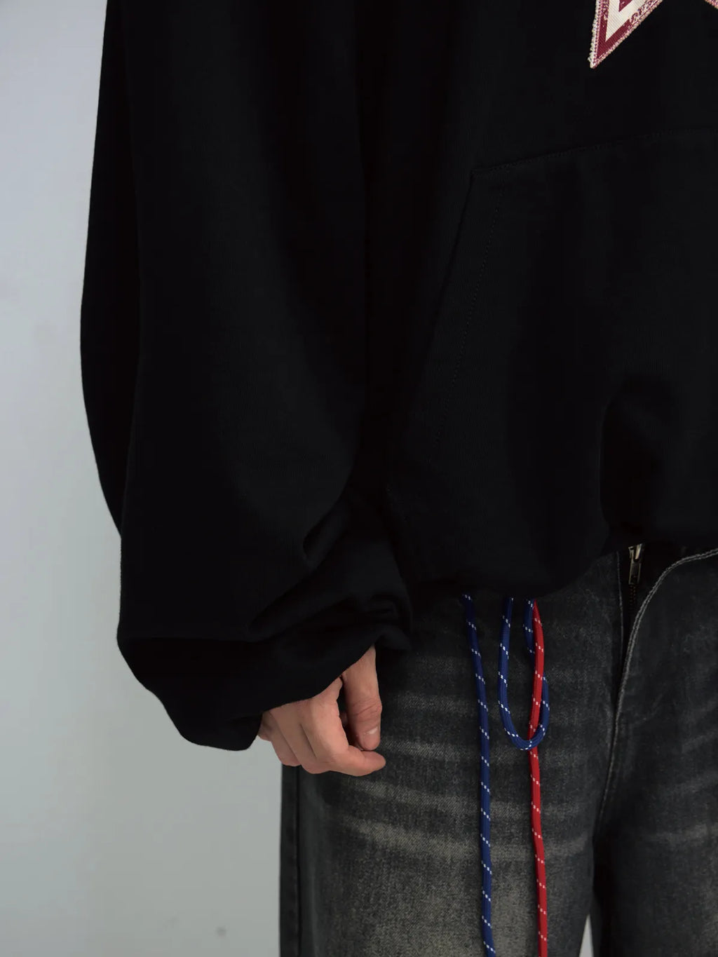 Peoplesense Black Embroidered Print Oversized Hoodie