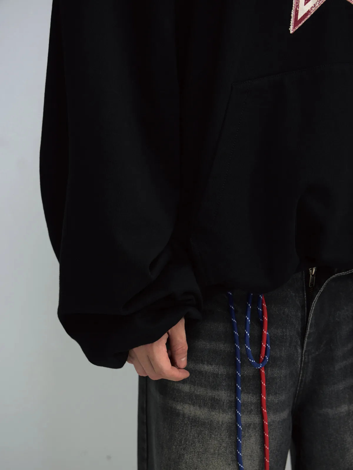 Peoplesense Black Embroidered Print Oversized Hoodie