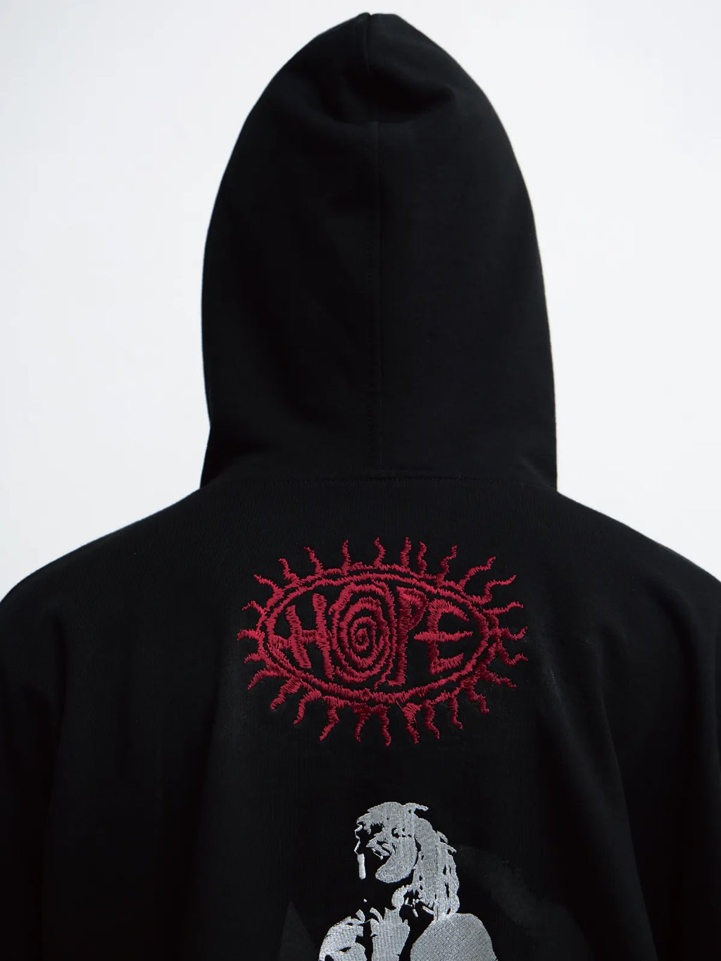 Peoplesense Black Embroidered Print Oversized Hoodie