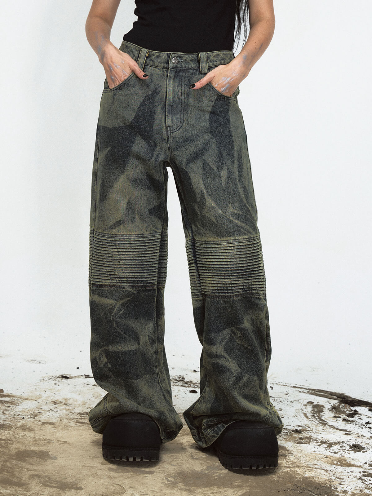 Peoplesense Camouflage-Jeans mit weitem Bein