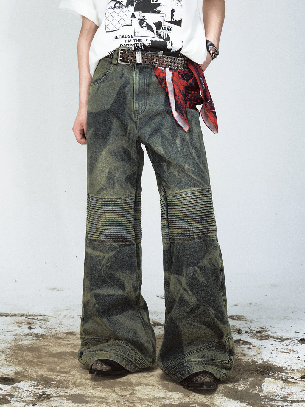 Peoplesense Camouflage-Jeans mit weitem Bein