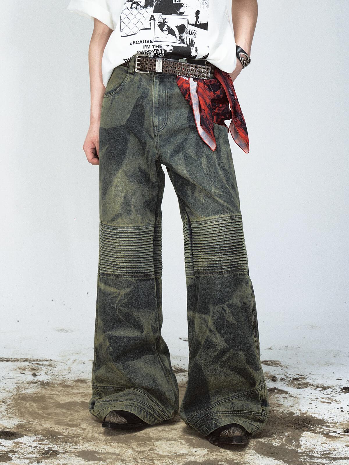 Peoplesense Camouflage-Jeans mit weitem Bein