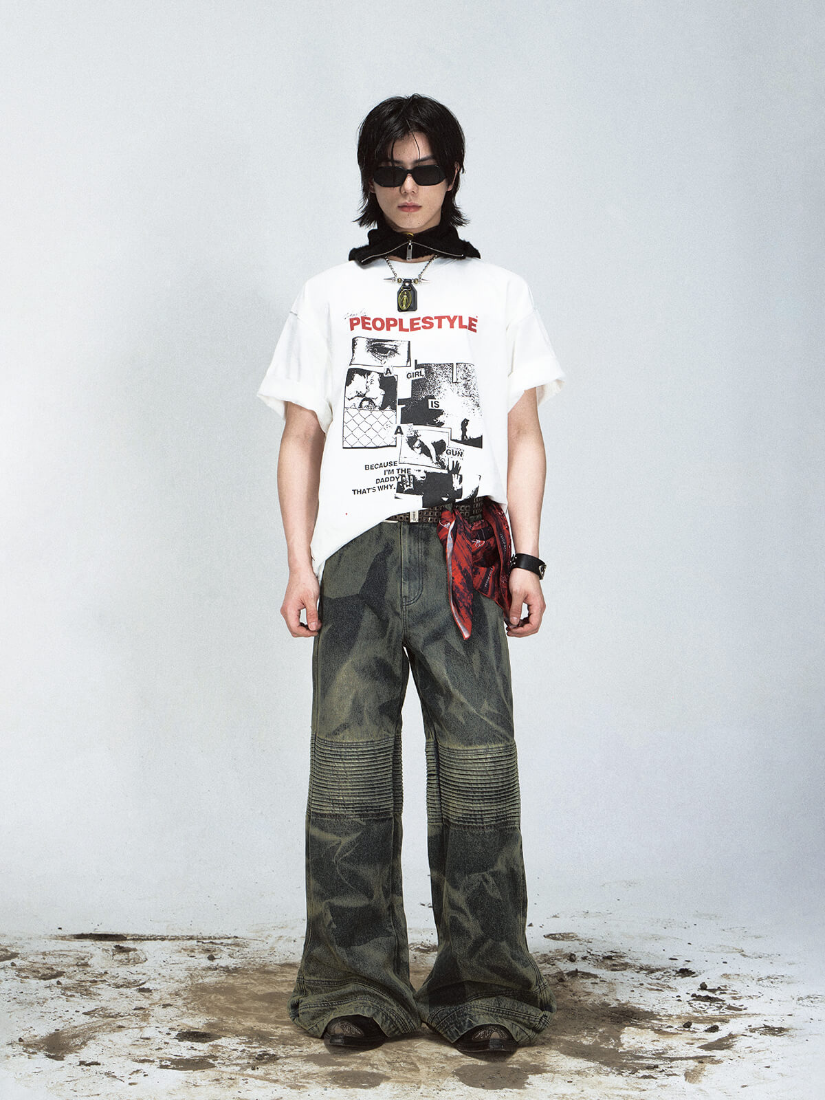 Peoplesense Camouflage-Jeans mit weitem Bein