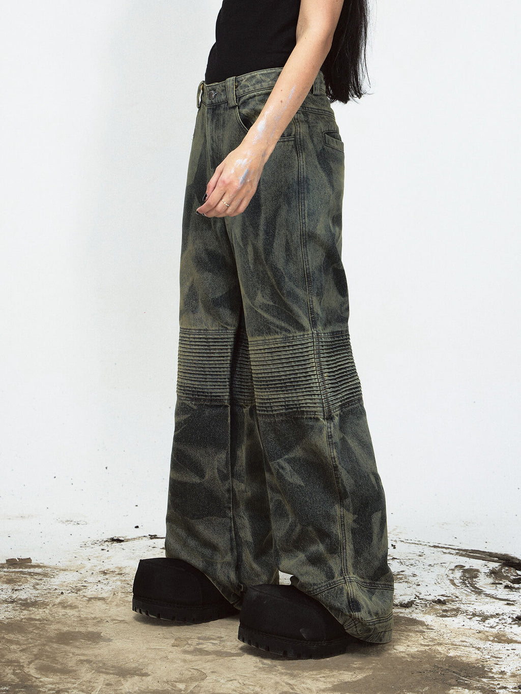 Peoplesense Camouflage-Jeans mit weitem Bein