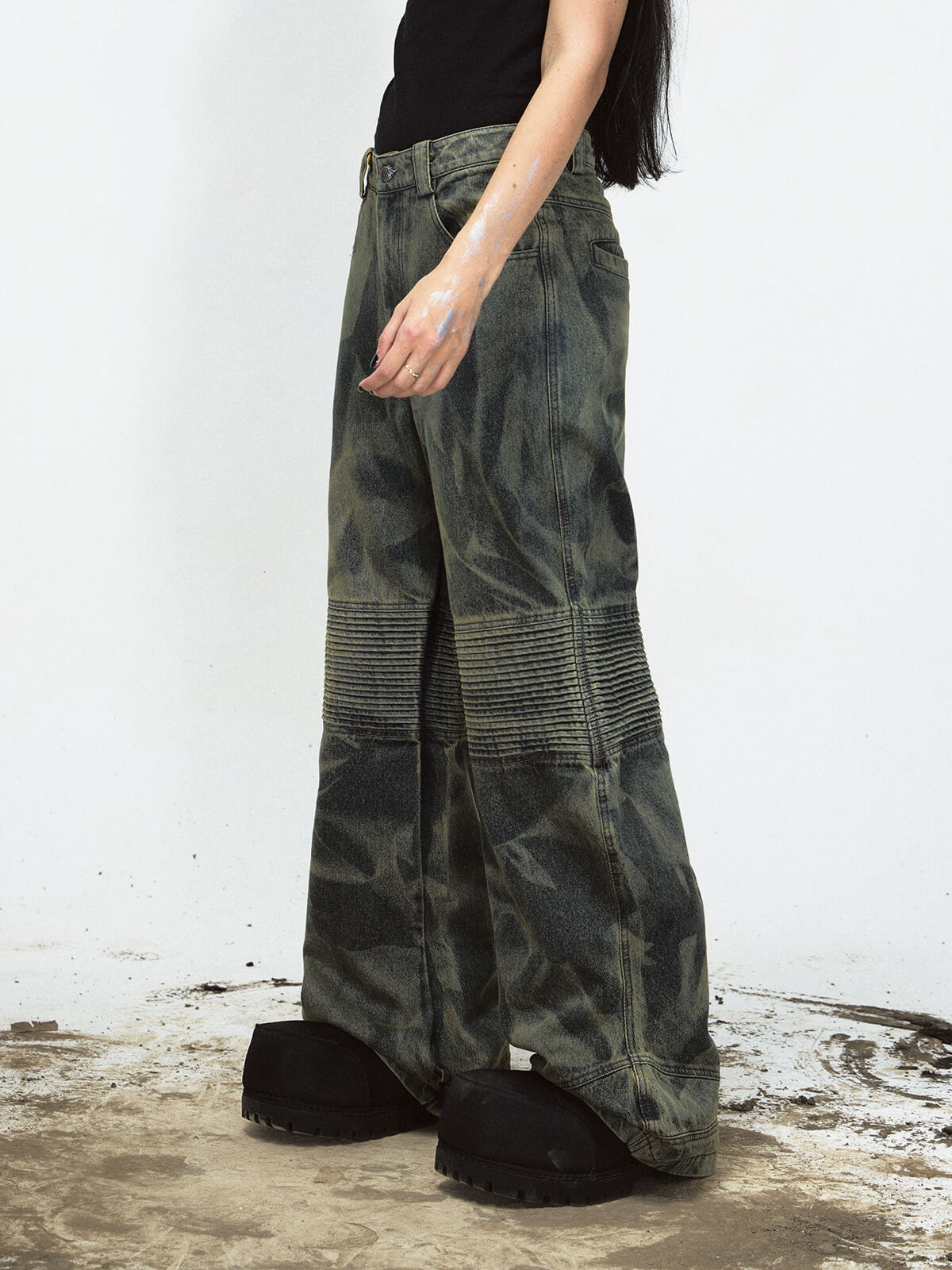 Peoplesense Camouflage-Jeans mit weitem Bein