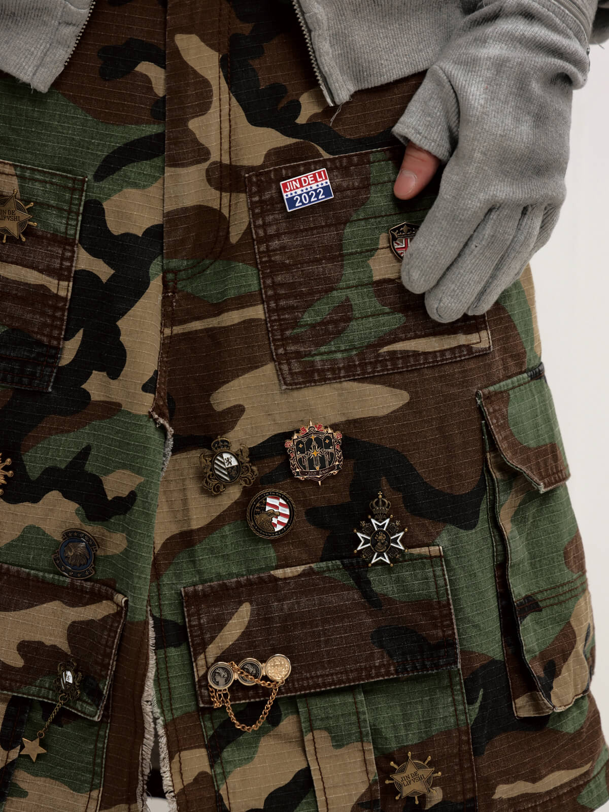 Peoplesense Fake Two Piece Camo Patchwork Cargo Pants