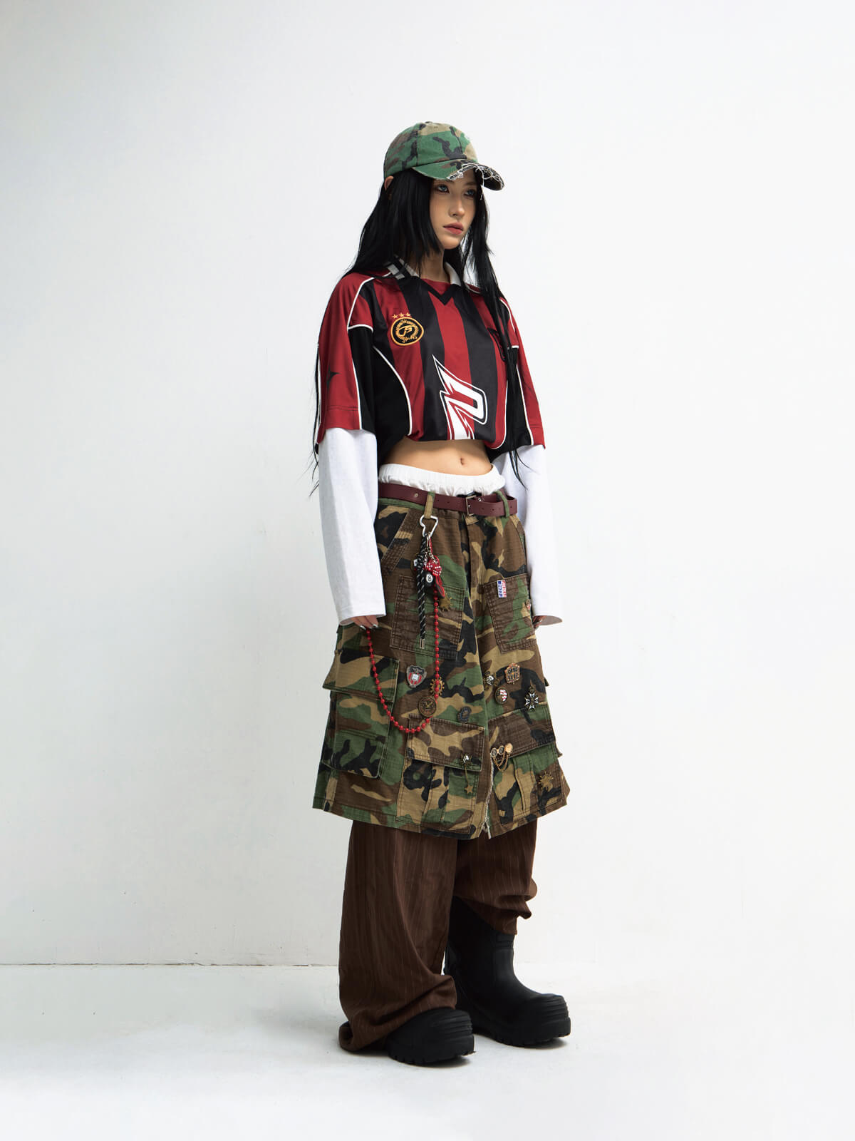 Peoplesense Fake Two Piece Camo Patchwork Cargo Pants