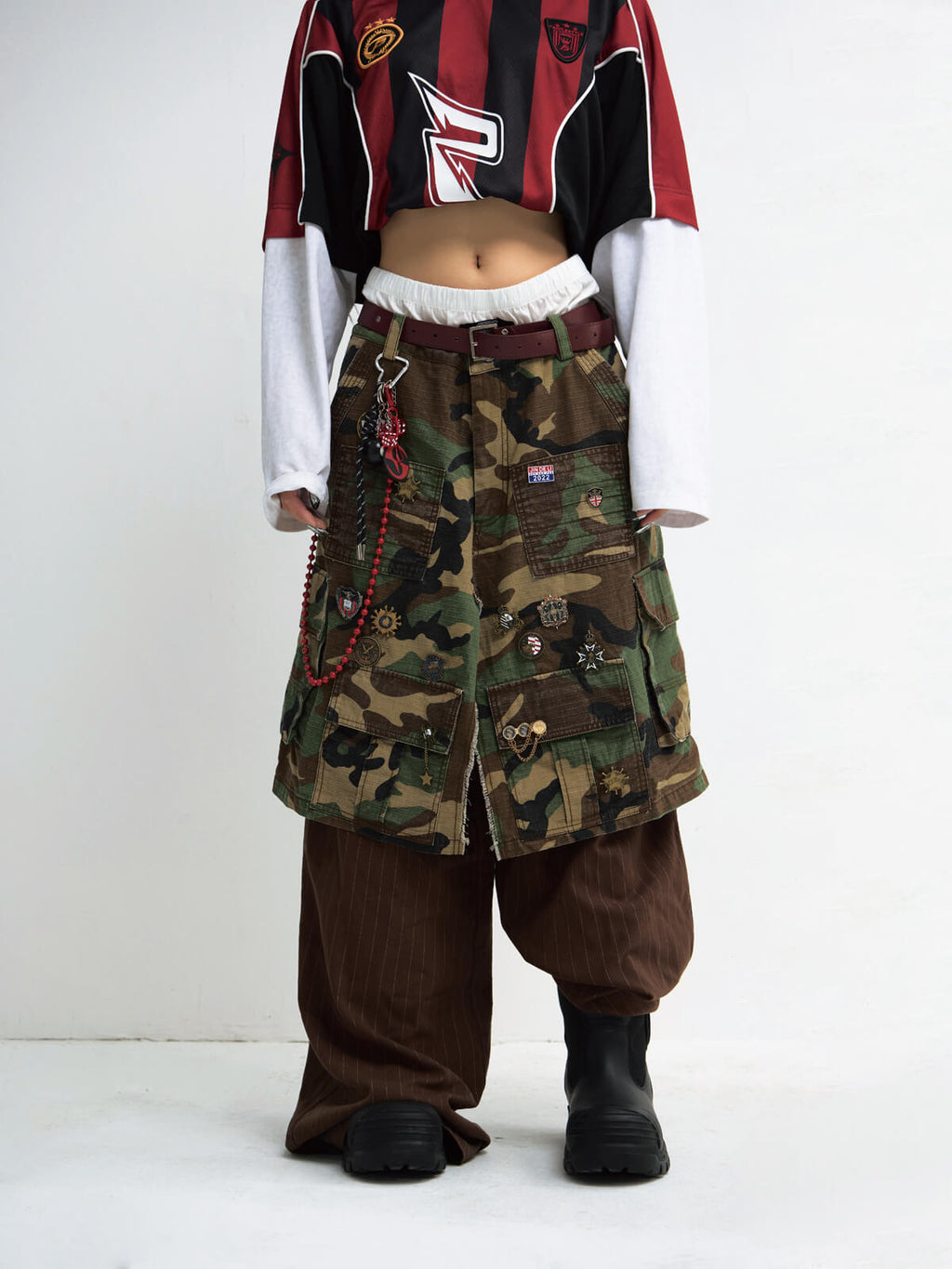Peoplesense Fake Two Piece Camo Patchwork Cargo Pants