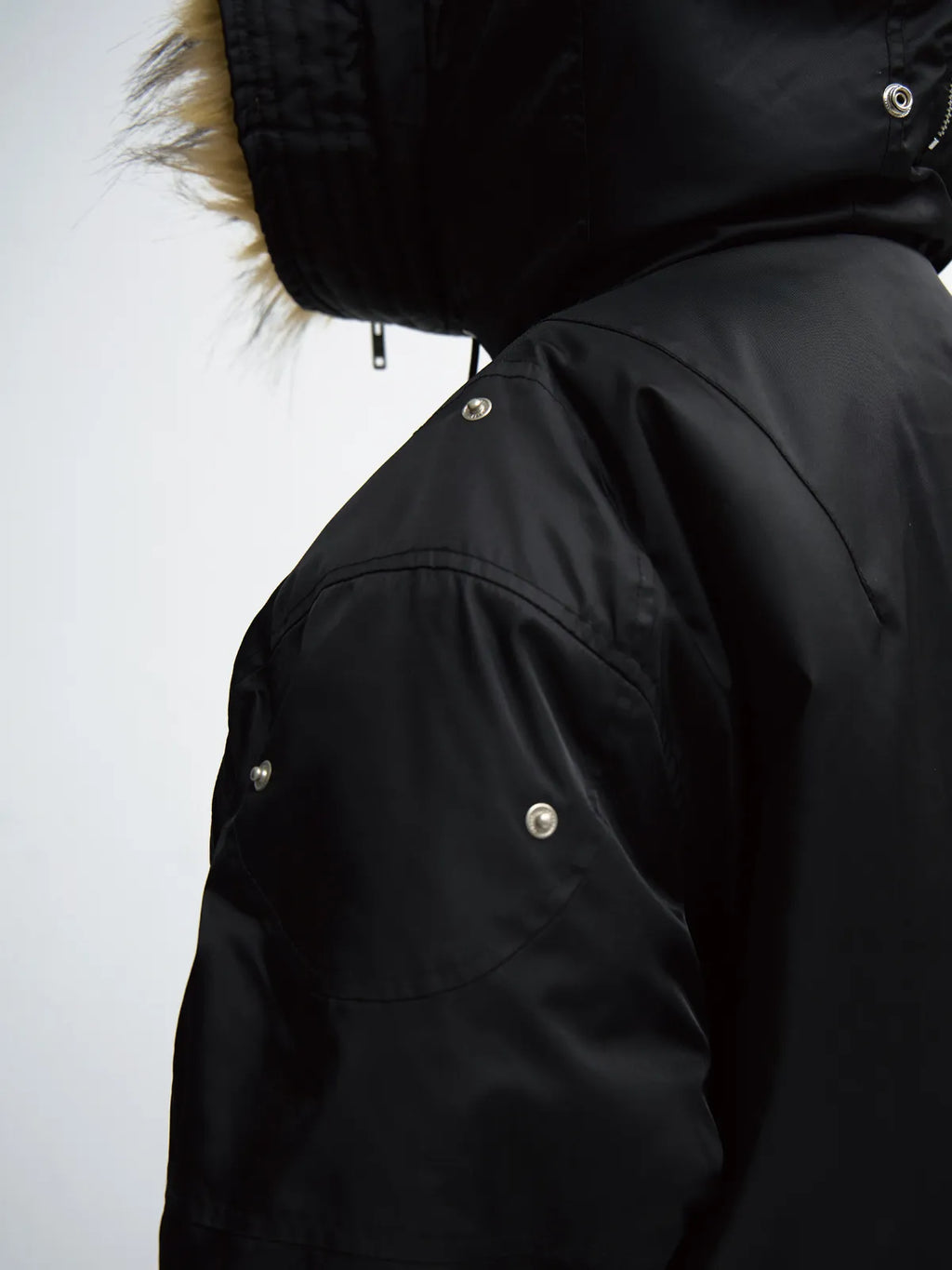 Peoplesense  Short Flight Jacket with Fur Hood Black