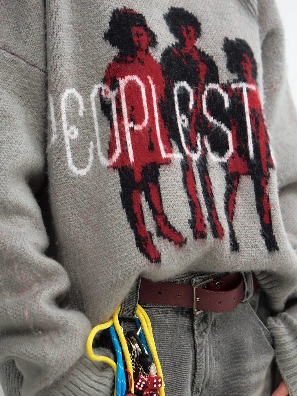 Peoplesense Grey Casual Printed Pullover Sweater