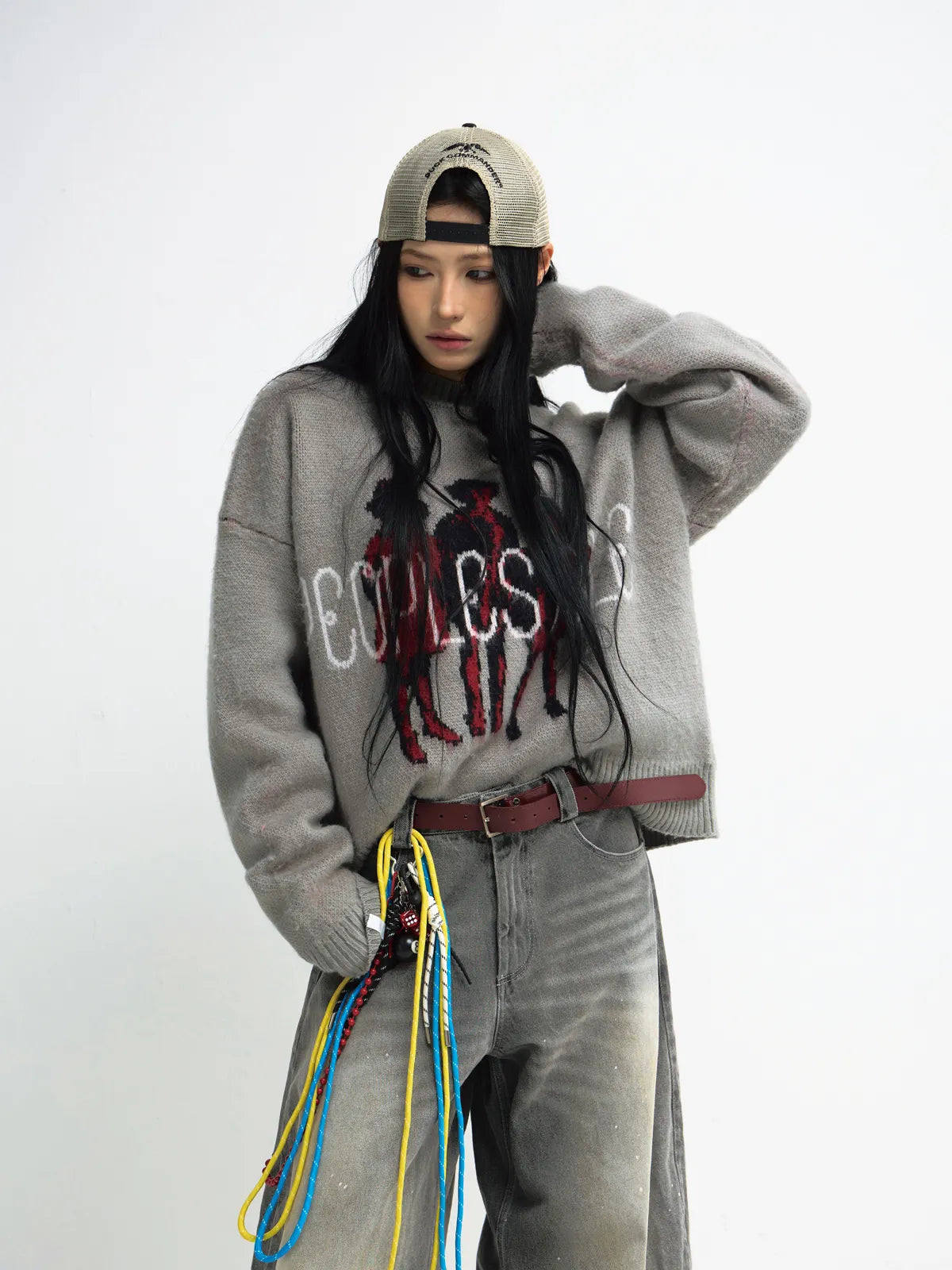 Peoplesense Grey Casual Printed Pullover Sweater