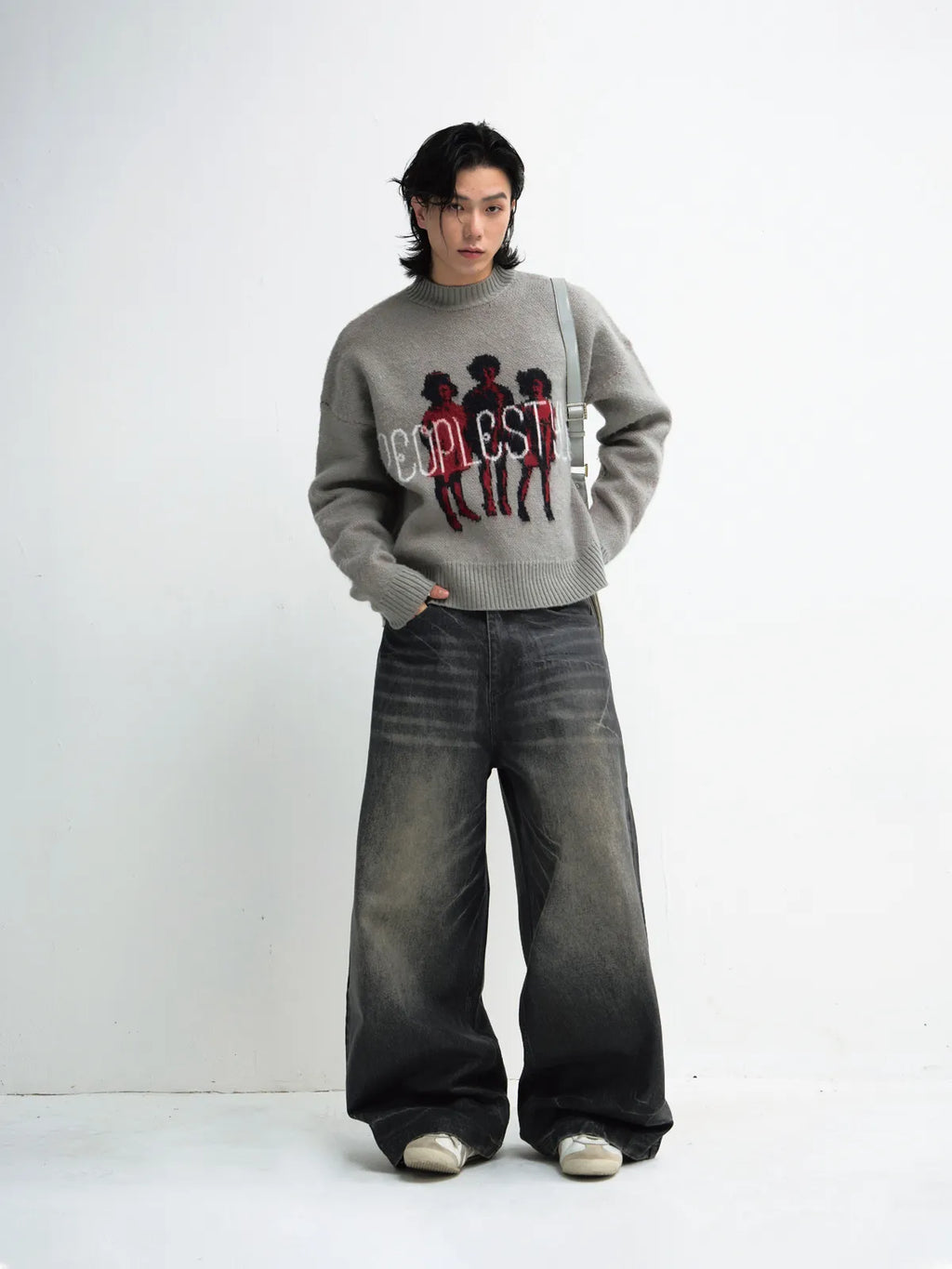 Peoplesense Grey Casual Printed Pullover Sweater