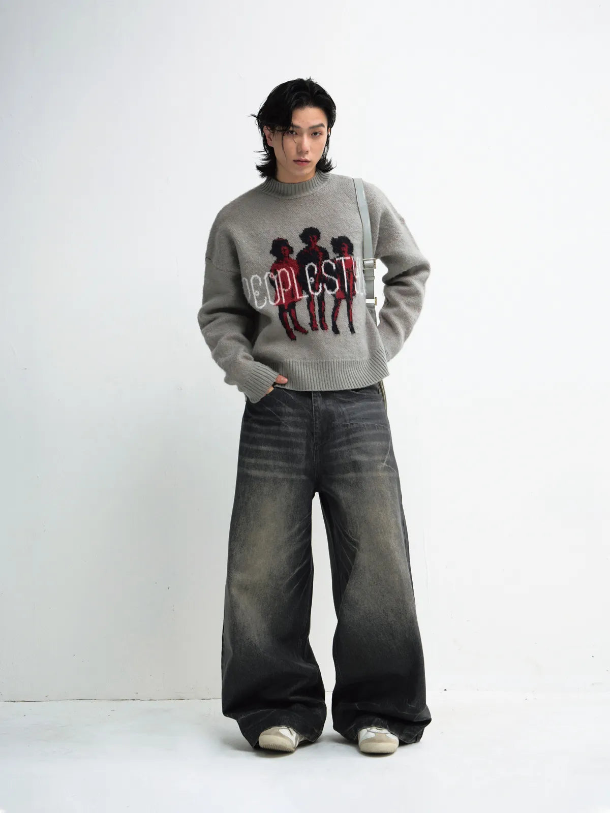Peoplesense Grey Casual Printed Pullover Sweater