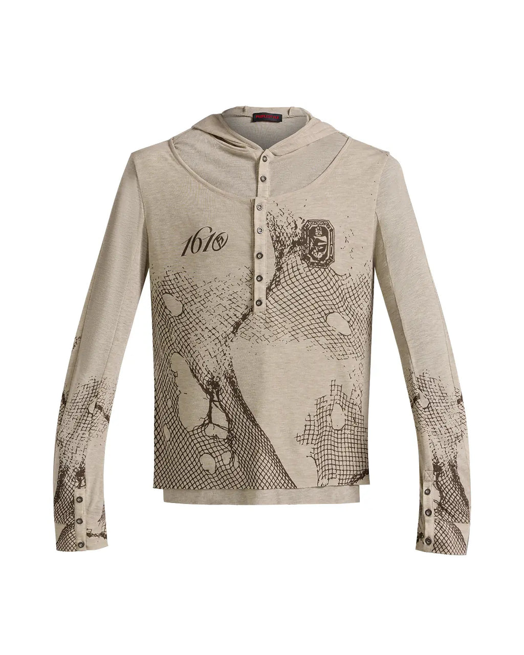 Peoplesense Vintage Mesh Fitted Hoodie Beige