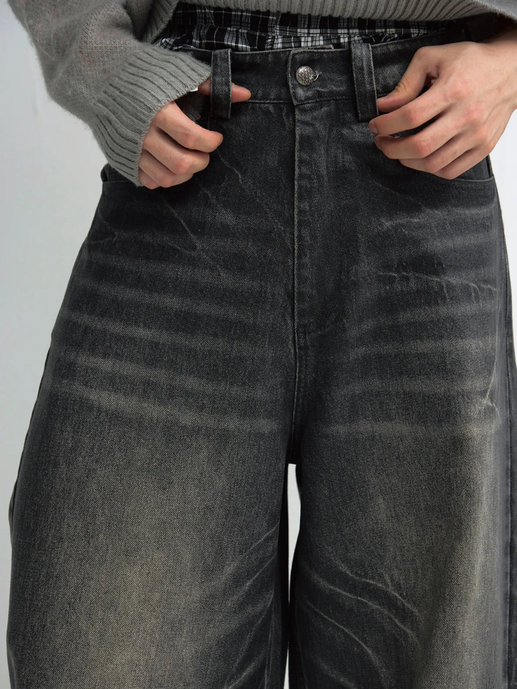 Peoplesense Hand Brushed PU Coated Wide Leg Jeans