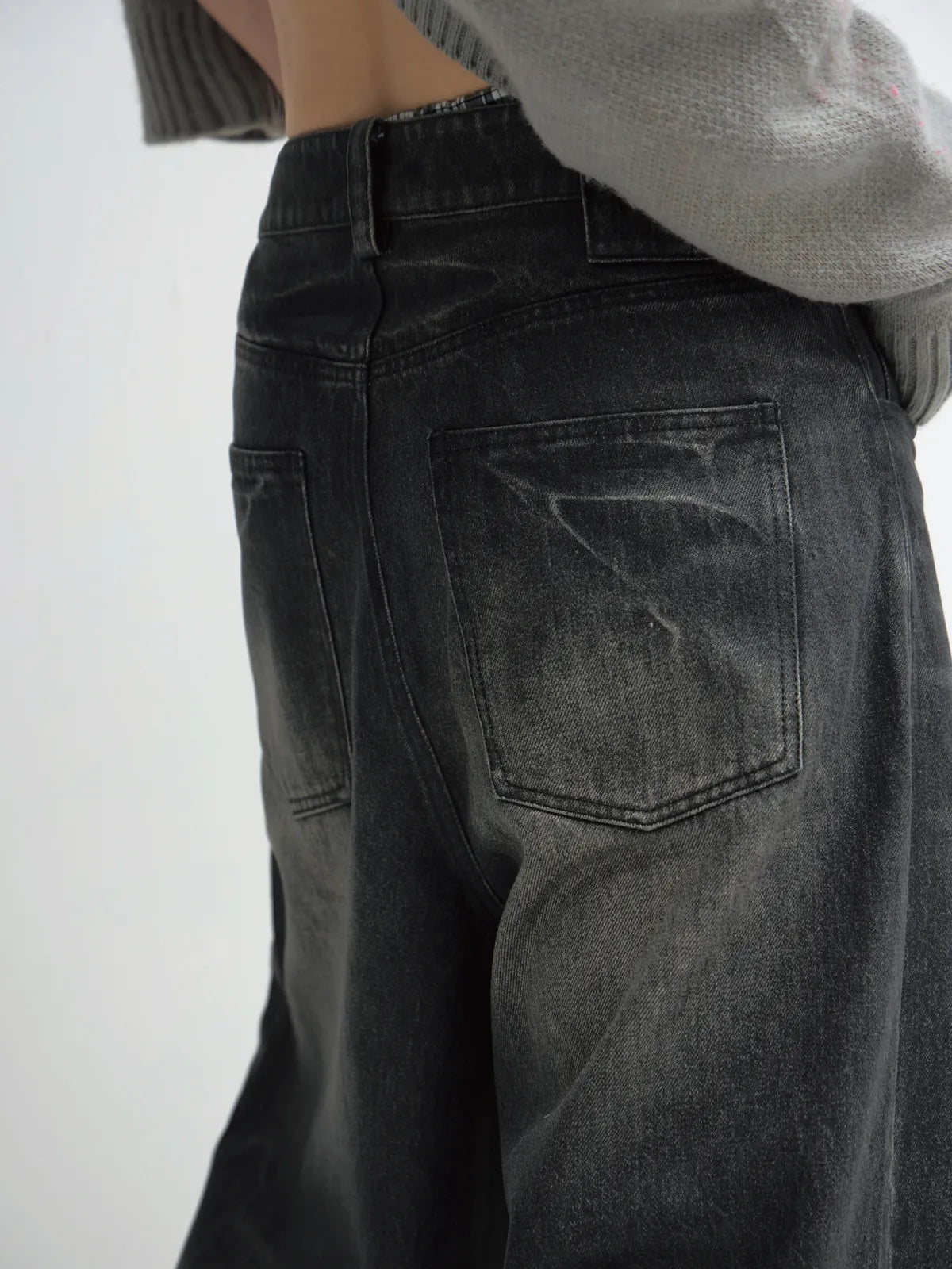 Peoplesense Hand Brushed PU Coated Wide Leg Jeans