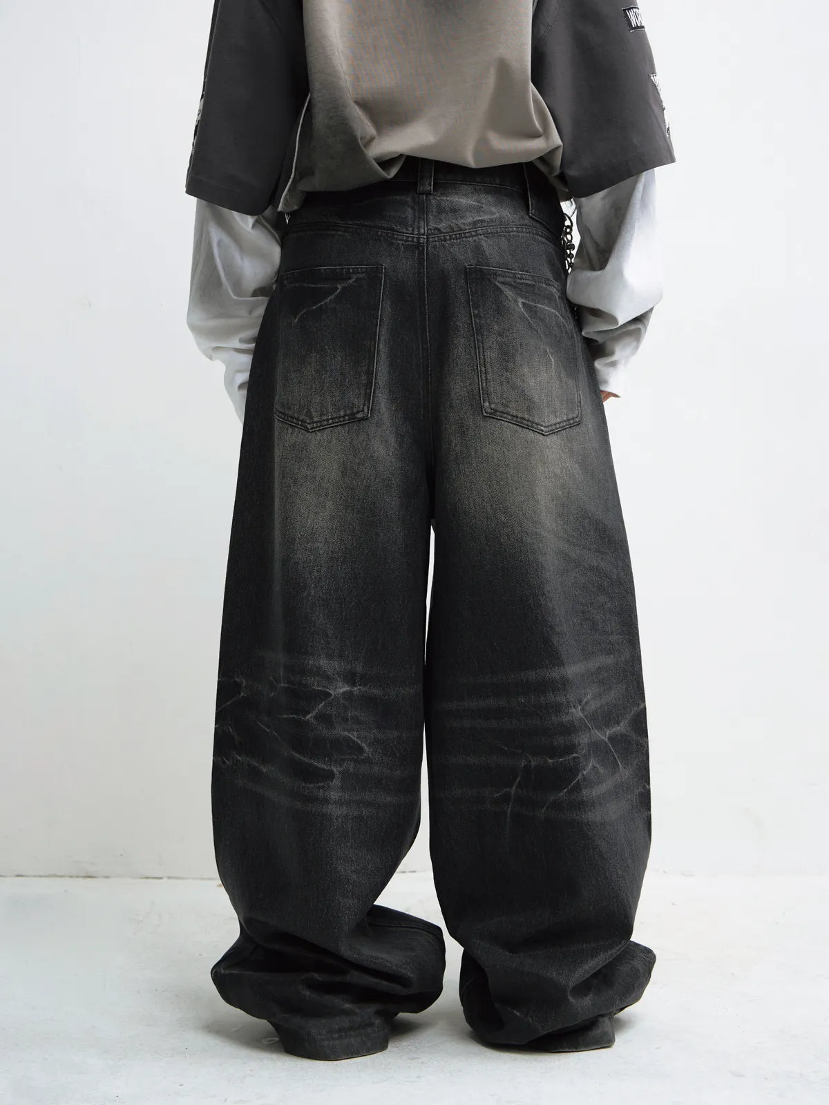 Peoplesense Hand Brushed PU Coated Wide Leg Jeans