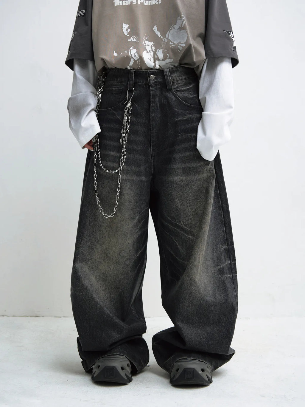 Peoplesense Hand Brushed PU Coated Wide Leg Jeans