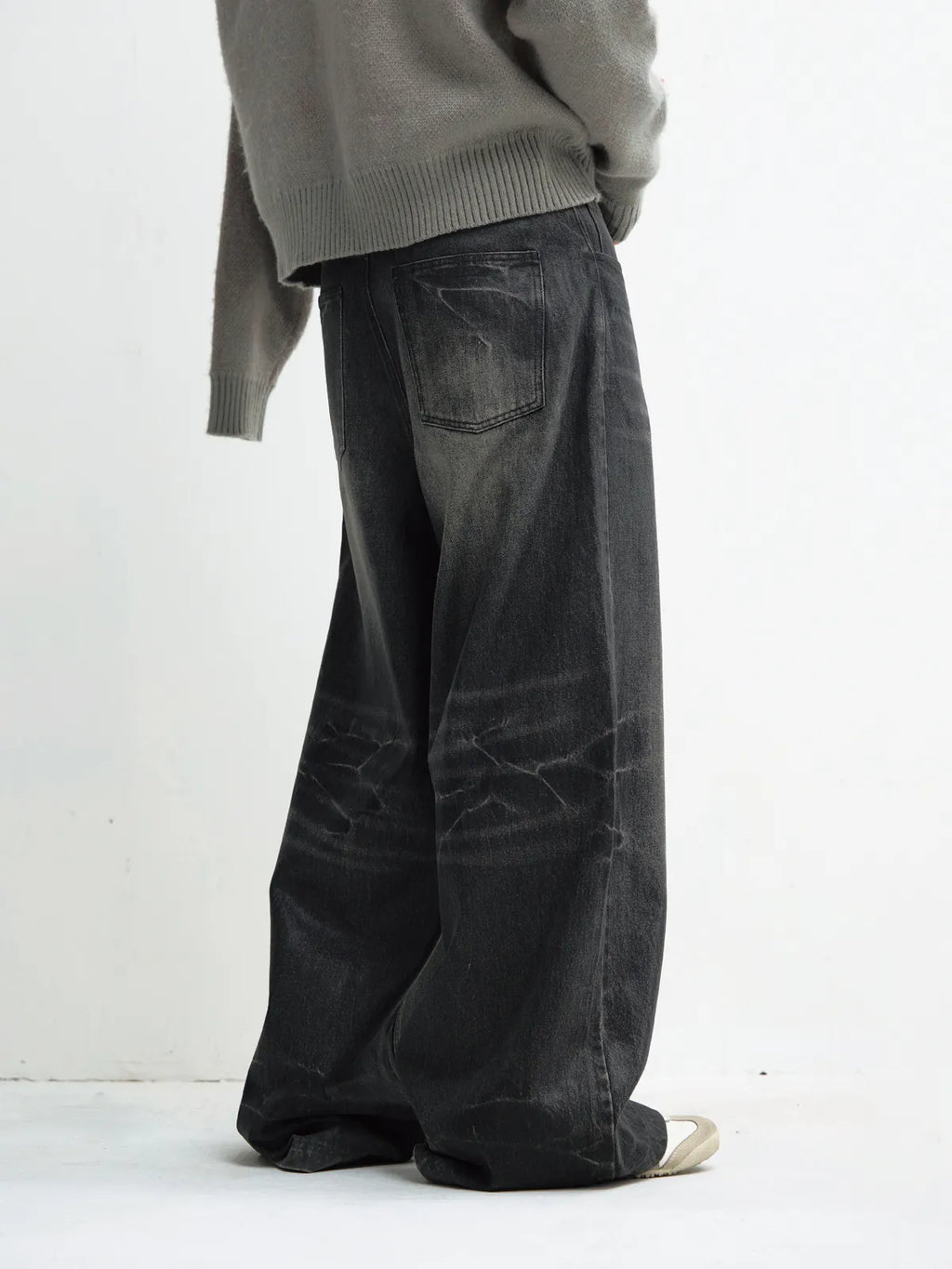 Peoplesense Hand Brushed PU Coated Wide Leg Jeans