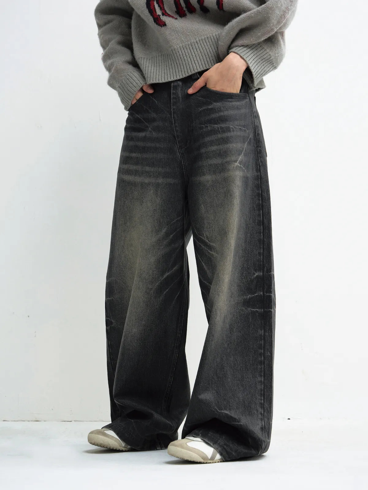 Peoplesense Hand Brushed PU Coated Wide Leg Jeans