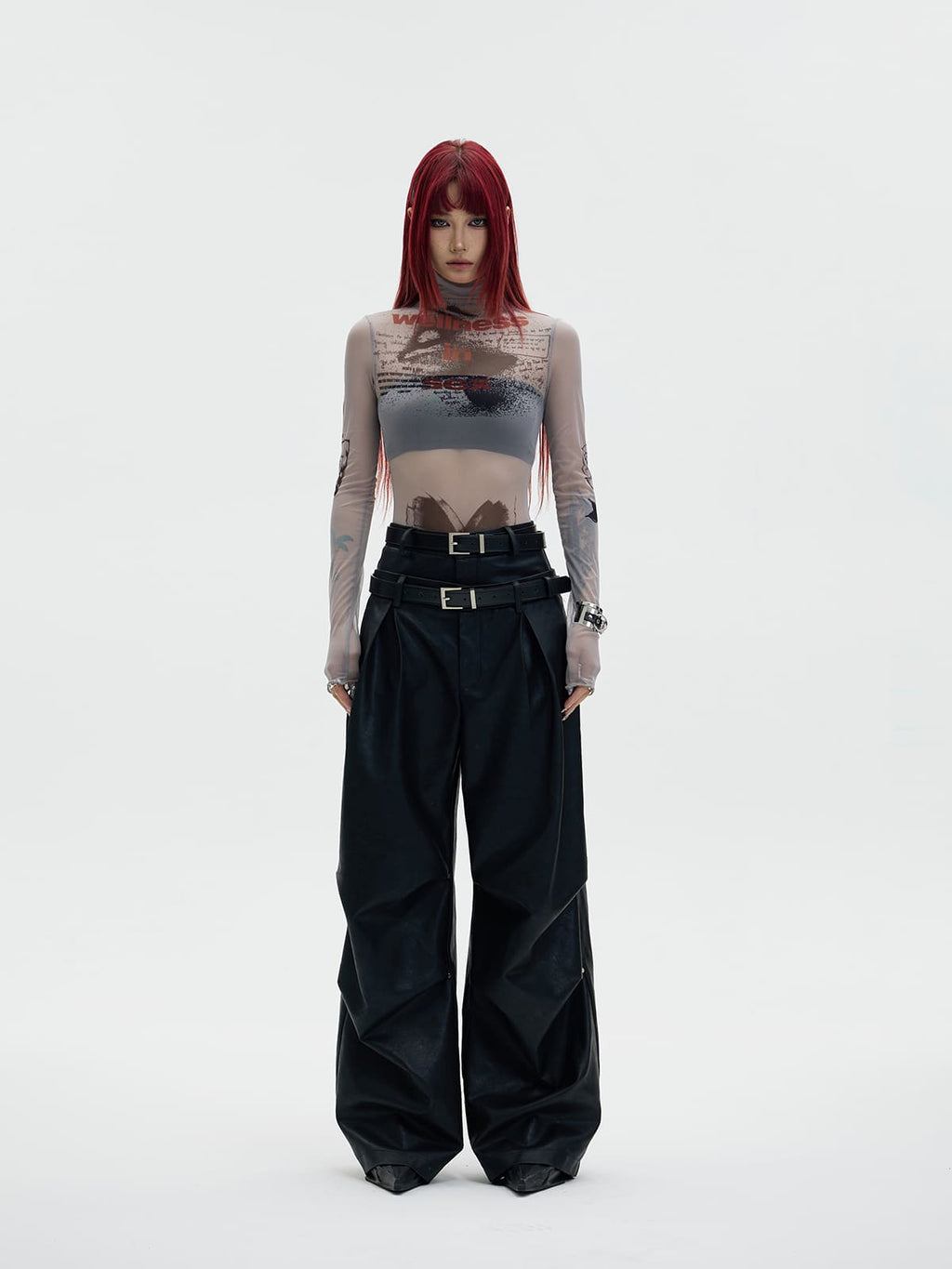 Peoplesense Printed Sheer Skin Turtleneck Top