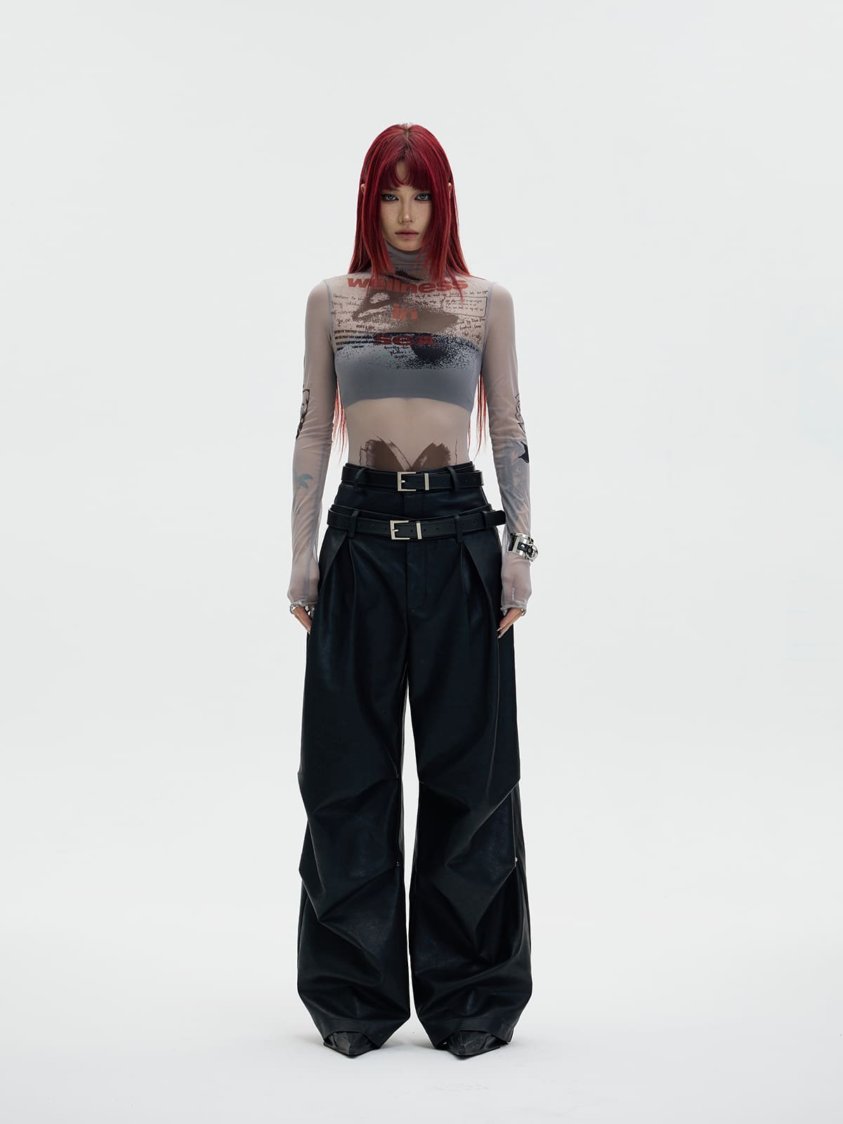 Peoplesense Printed Sheer Skin Turtleneck Top