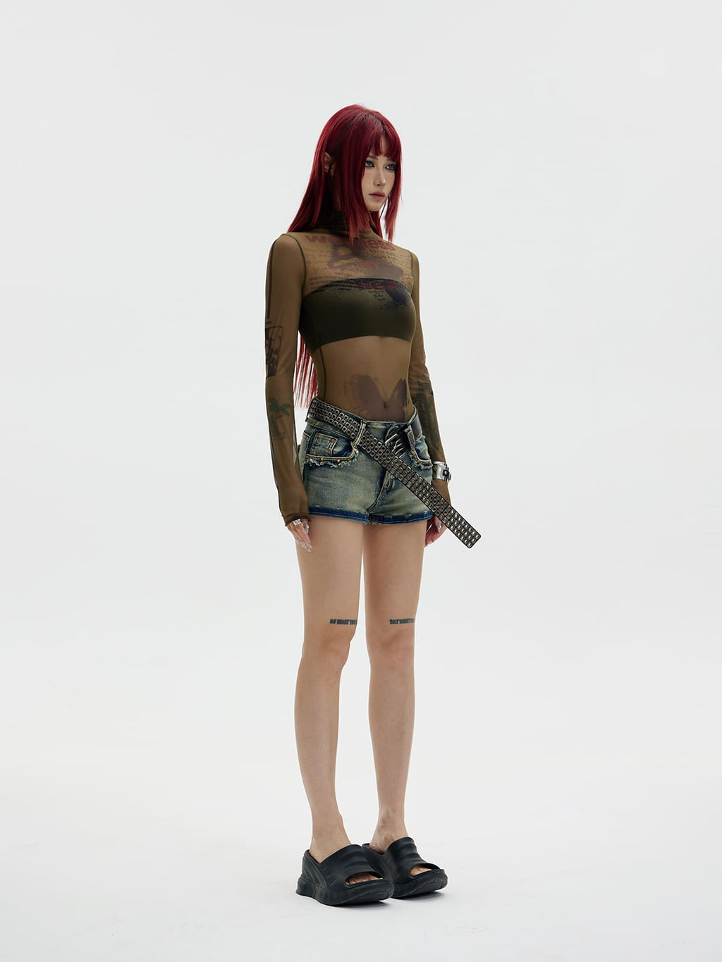 Peoplesense Printed Sheer Skin Turtleneck Top